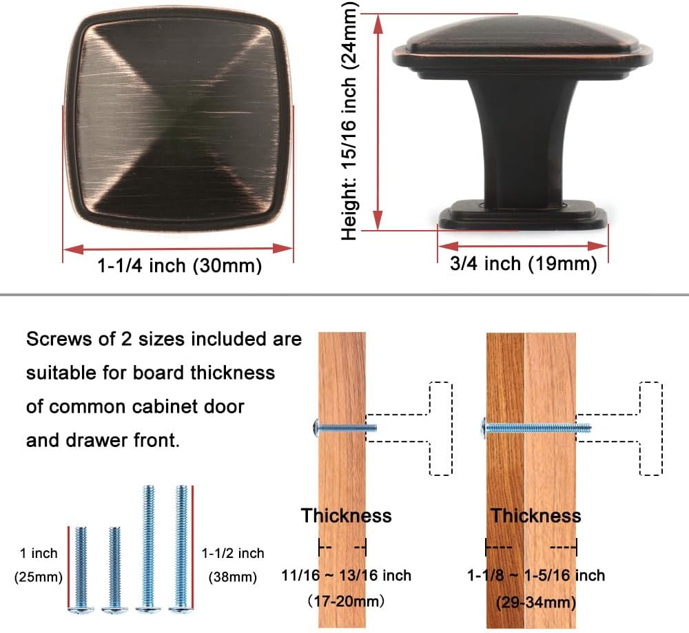 KOOFIZO Stepped Square Cabinet Knob - Antique Brass Pull Handle (31Mm / 1.2 Inch), 10-Pack for Kitchen Cupboard Door, Bedroom Dresser Drawer, Bathroom Wardrobe Hardware image number 3