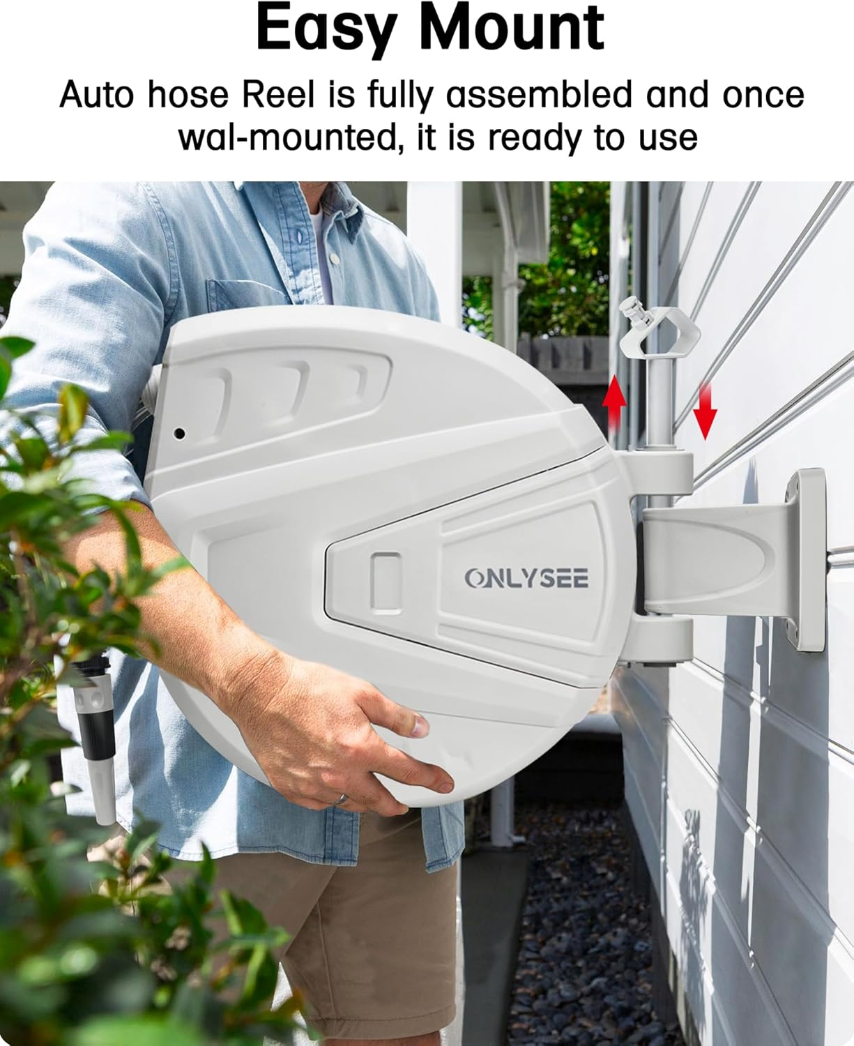 Retractable Garden Hose Reel,30M Garden Hose Reel Wall Wounted,Self-Locking System/Auto Rewind/Wall Loumted/180"Swivel Bracket/Multi-Function Spray Nozzle for Garden Lawn Garage Watering image number 6