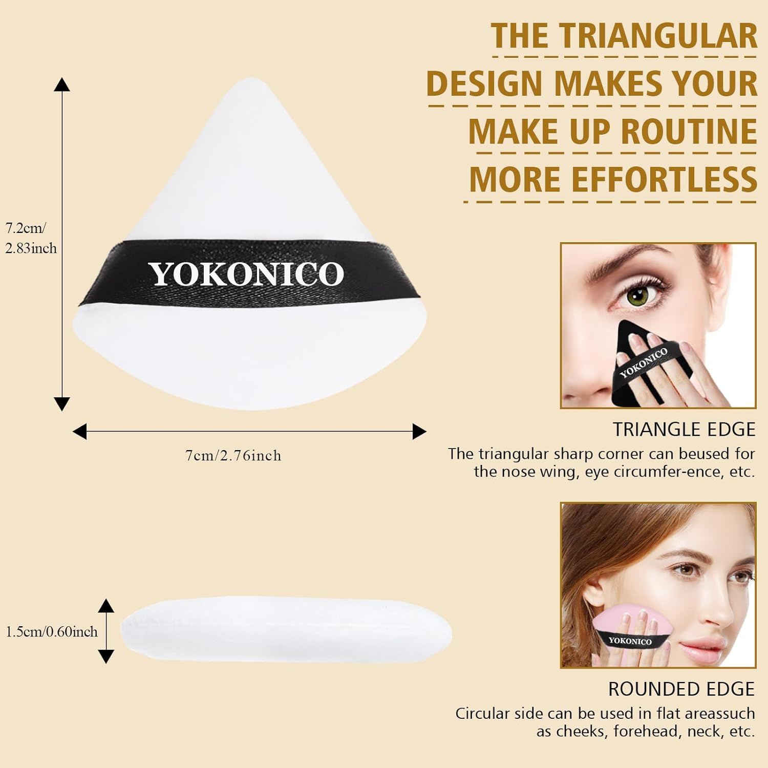 YOKONICO Triangle Powder Puff, 10 Pack Soft Velour Makeup Puffs for Loose Powder, Cotton Sponges Puff for Face Cosmetic Foundation, Mineral Wet Dry Makeup Tools (Black&White) image number 4