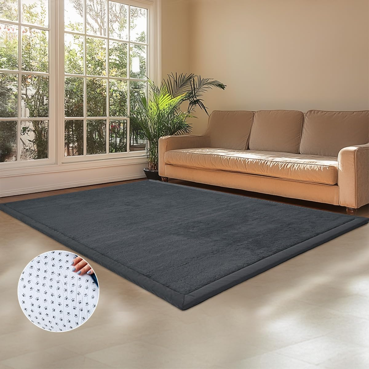 TEXSTEAD Area Rugs for Living Room 100X150Cm Floor Carpet Machine Washable, Non-Slip Velvet Carpet Rug for Indoor Bedroom Lounge Room Dark Gray image number 5