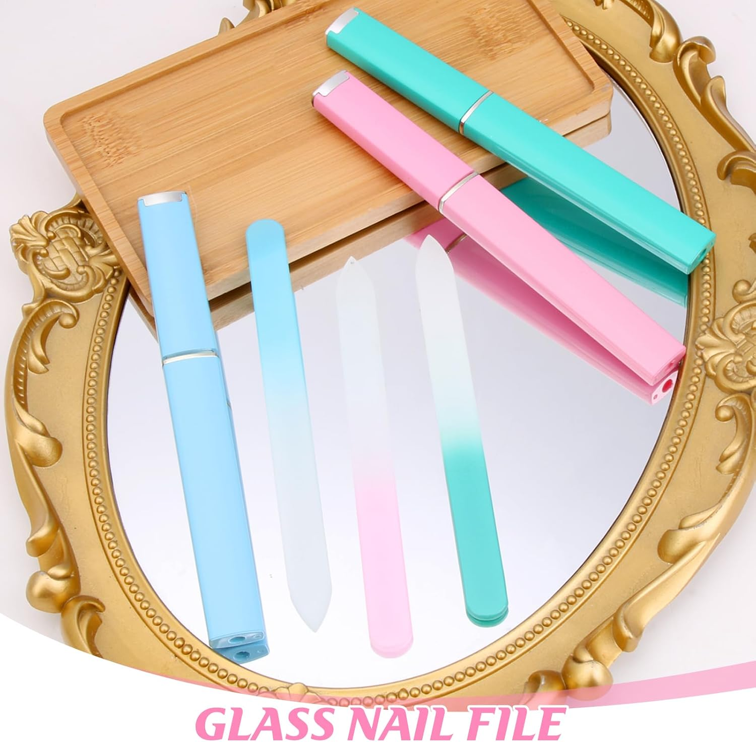 3 Pcs Glass Nail Files Set with Protective Case, Reusable Etched Nail Filer & Buffer for Natural, Acrylic & Gel Nails, Travel Friendly Manicure Kit for Women & Adults, Unique Gift (Pink, Blue, Green) image number 4