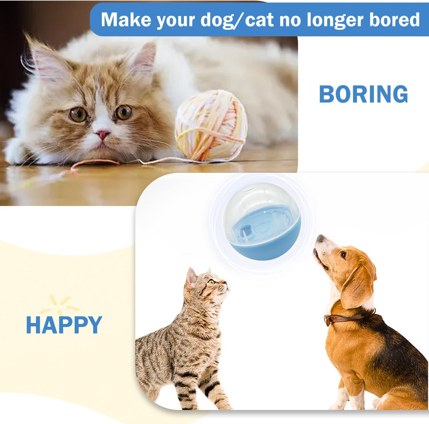 TORMEN Dog Treat Ball Toy, Pet Zone IQ Dispensing Interactive Food Dispenser Puzzle for Pets, Adjustable Difficulty, Durable Leak-Resistant Ball, Treat-Dispensing Toy for Exercise & Fun (Blue)