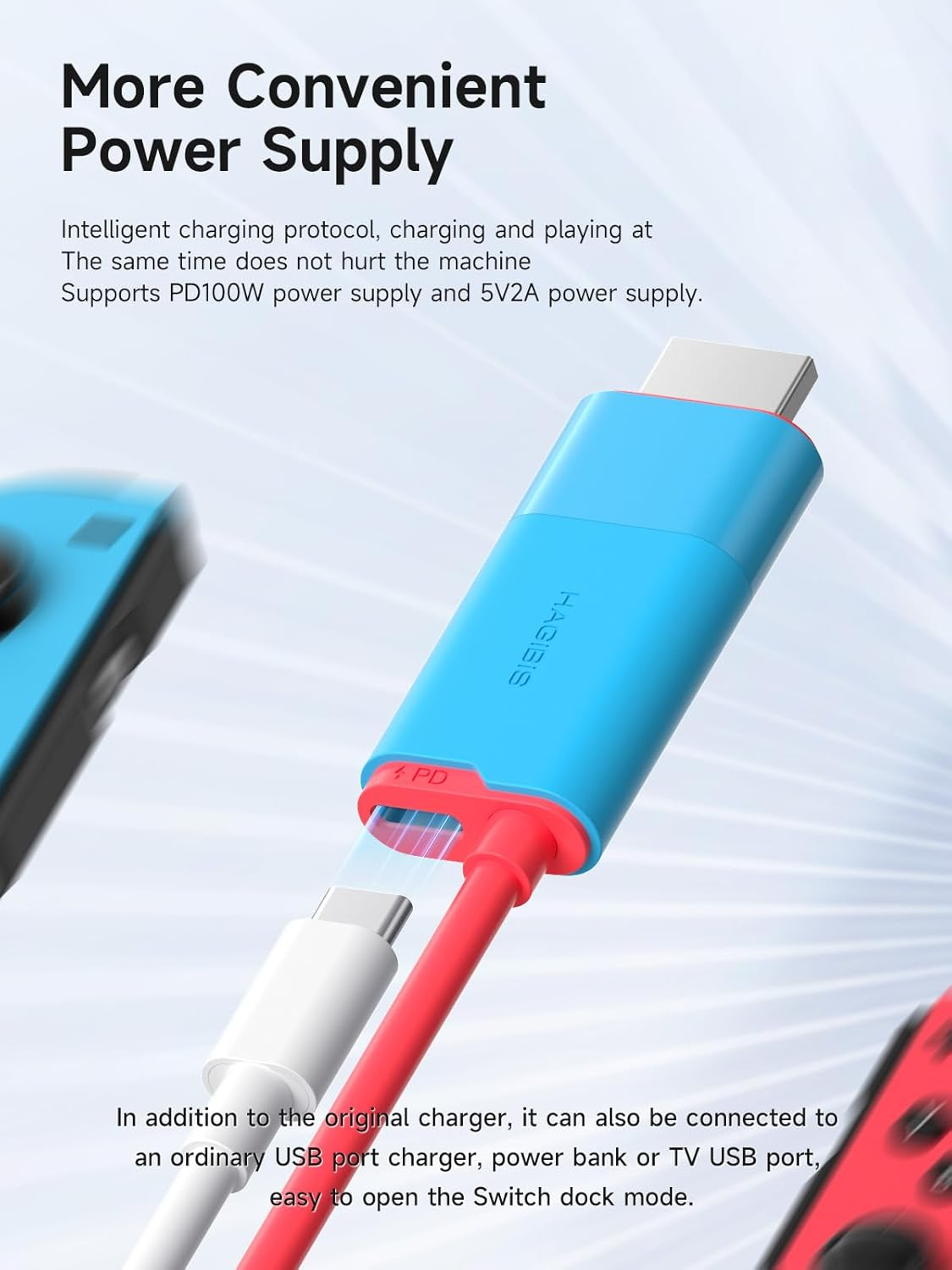 Hagibis Switch Dock for Nintendo Switch & Switch OLED, USB C to HDMI Cable Adapter with 4K@60Hz HDMI, 100W Power Delivery, Type-C to HDMI Adapter for Laptop, Tablet, Steamdeck, ROG Ally (Blue 60Hz) image number 3