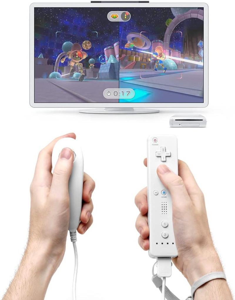 AFUNTA Nunchuck Controllers Compatible Nintendo Wii U, 2 Packs Replacement Compatible WII U Video Game - Black, White