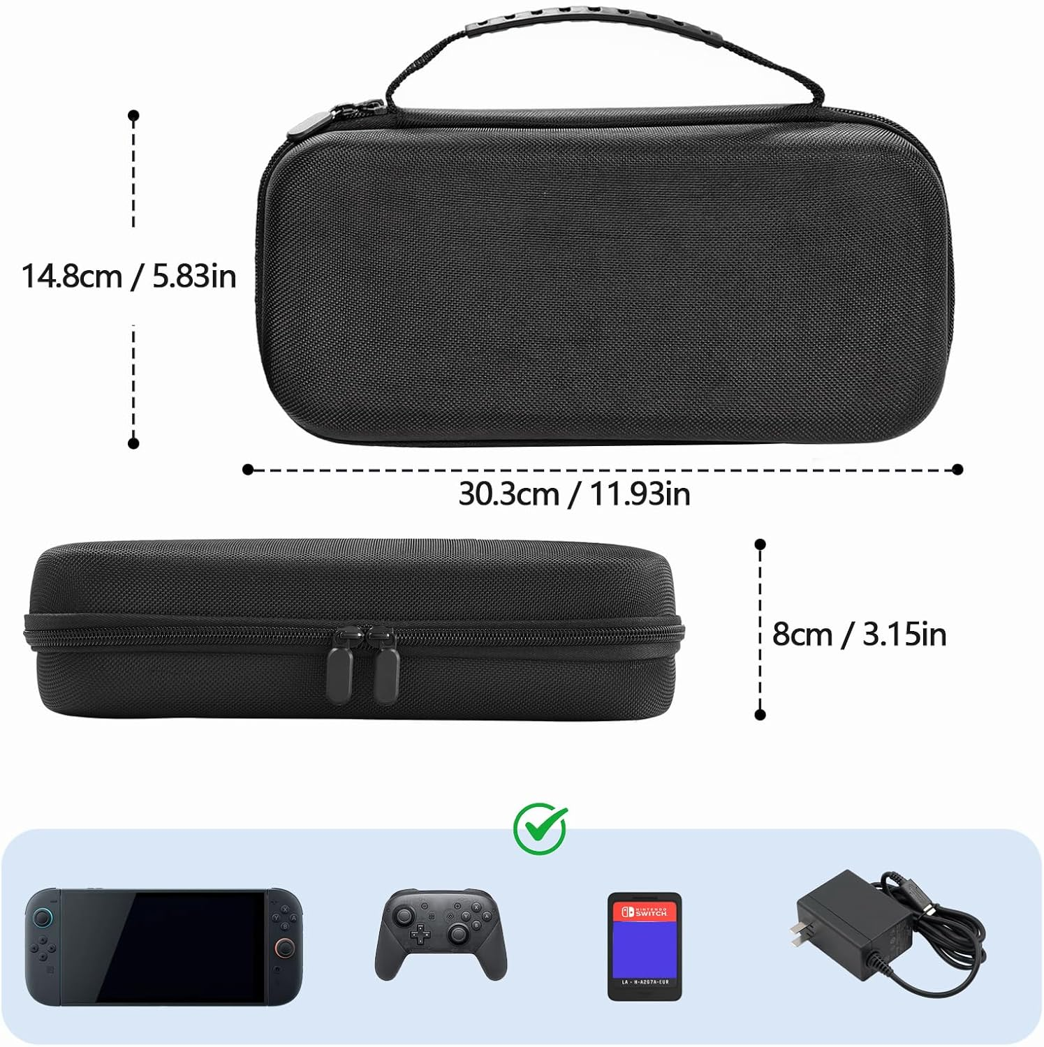 TUCANA Carry Pouch Case Compatible with Nintendo Switch 2 (2025), Switch 2 Portable Hard Travel Case with Pockets and 20 Game Cartridges for Switch 2 Accessories, Black, Solide image number 6