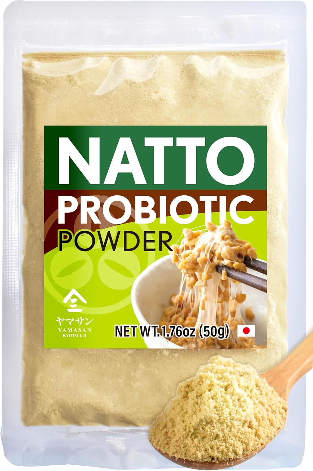 YAMASAN KYOTO UJI Japanese Natto Fermented Soybean Powder, Freeze-Dried Natto Powder, Vitamin K, Japanese Probiotic and Prebiotic Superfood &ndash; Low Sodium, Non-Gmo, Vegan, Made in Japan (50G) image number 6