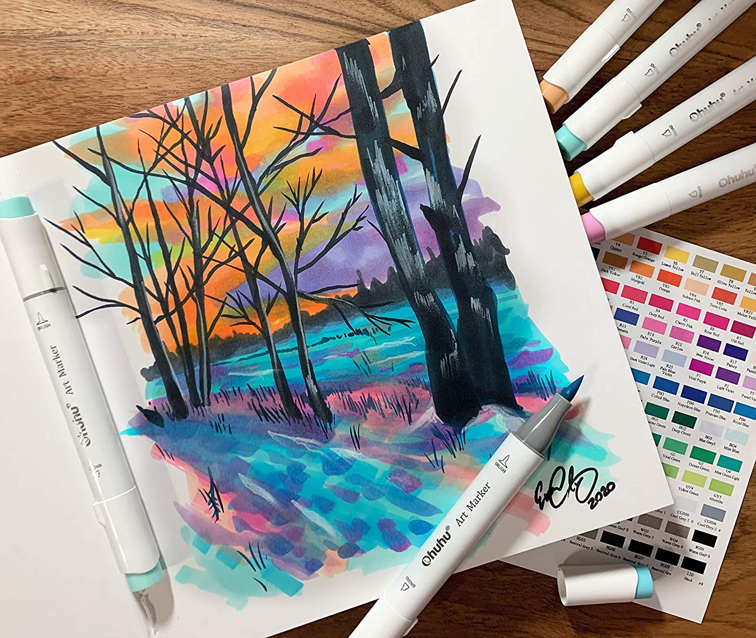 Ohuhu Marker Pads Art Sketchbooks, 2-Pack 21X21Cm & 21X30Cm, 120 LB/200GSM Smooth Drawing Papers, Each Size Holds 78 Sheets/156 Pages, Hardcover Sketch Book, Specially Designed for Alcohol Markers image number 5