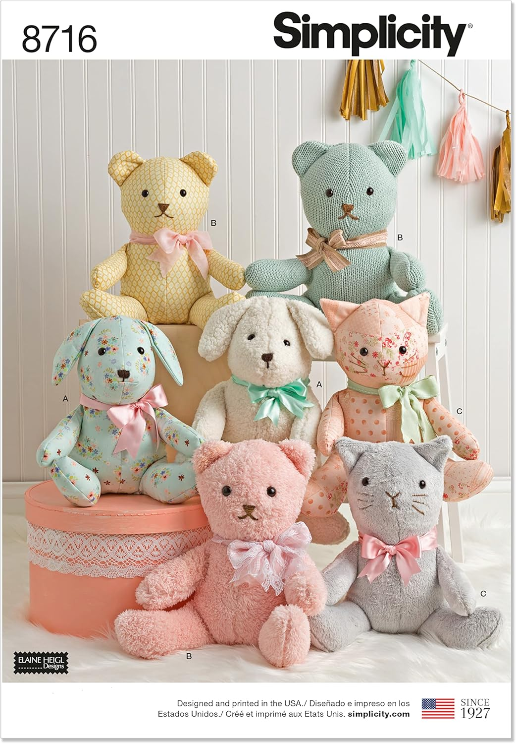 Simplicity S8716 Sewing Pattern Stuffed Animals, One Size image number 2