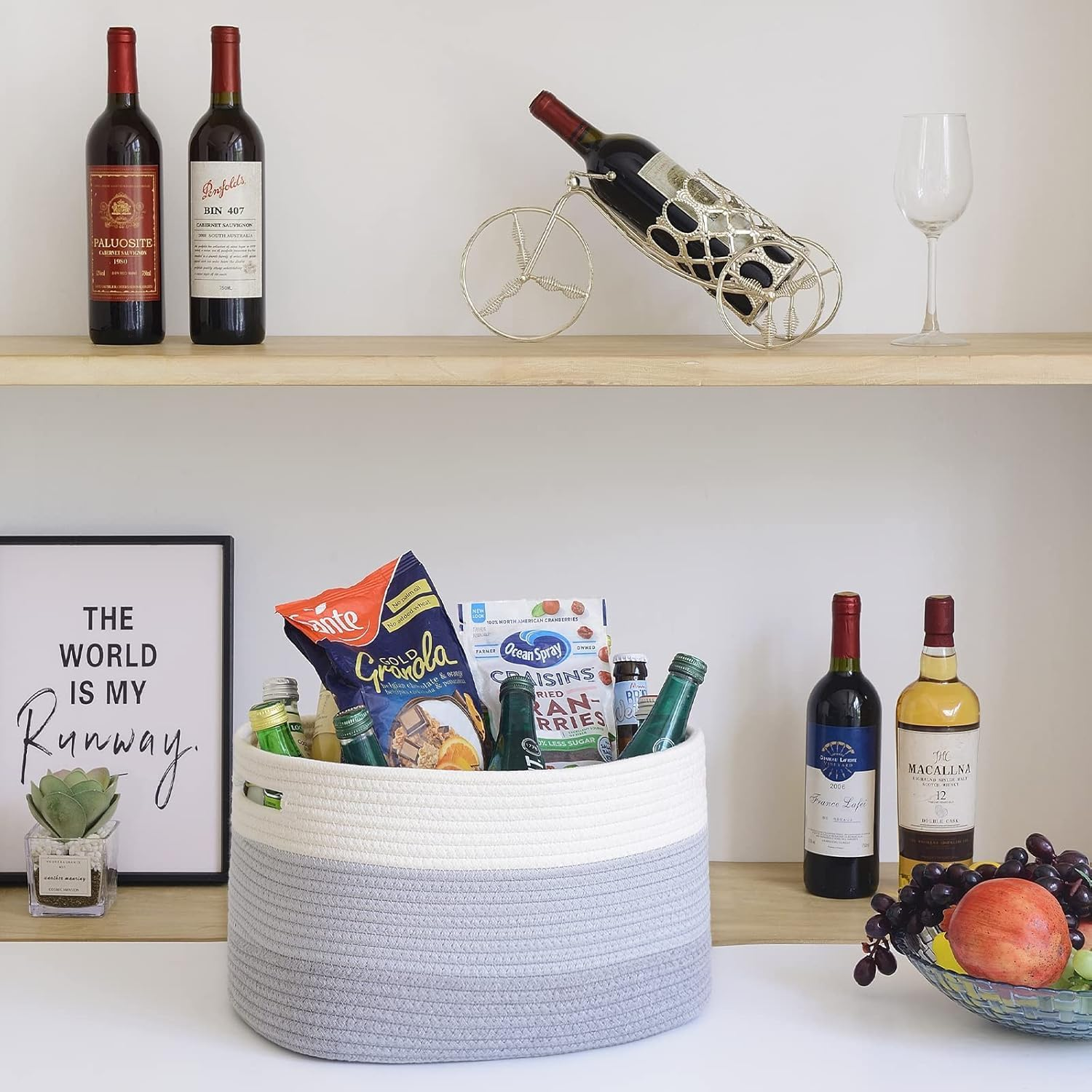 3Pack Storage Basket,Storage Basket for Organizing, Woven Baskets for Storage, Cotton Rope Basket for Toys&Books,Towel Baskets for Bathroom,Baby Organizing Baskets (Grey) image number 3