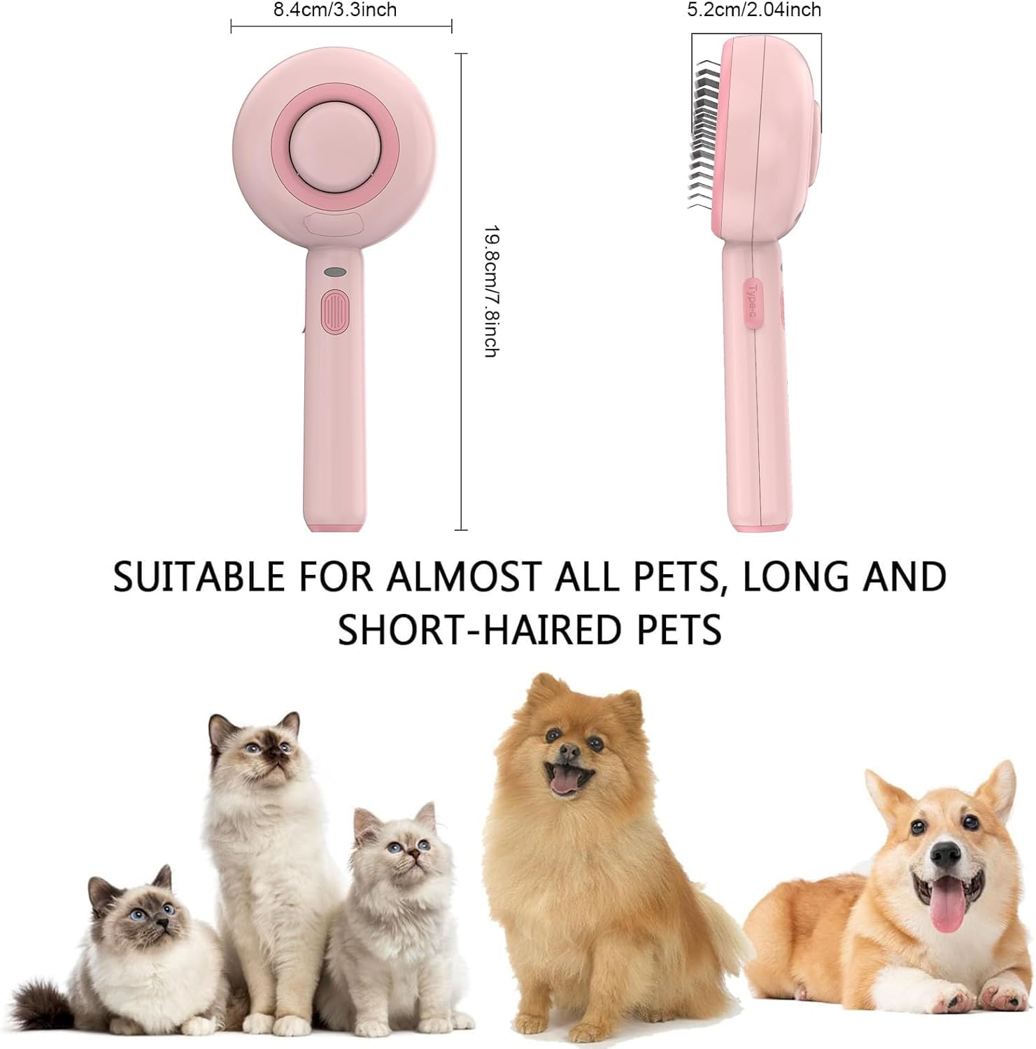 Cat Brush Short Hair, Cat Brush with One Button, Pet Brushes, Self-Cleaning Fur Brush Cat for Long Hair and Short Hair for Removing Loose Fur and Dirt, Pink image number 1