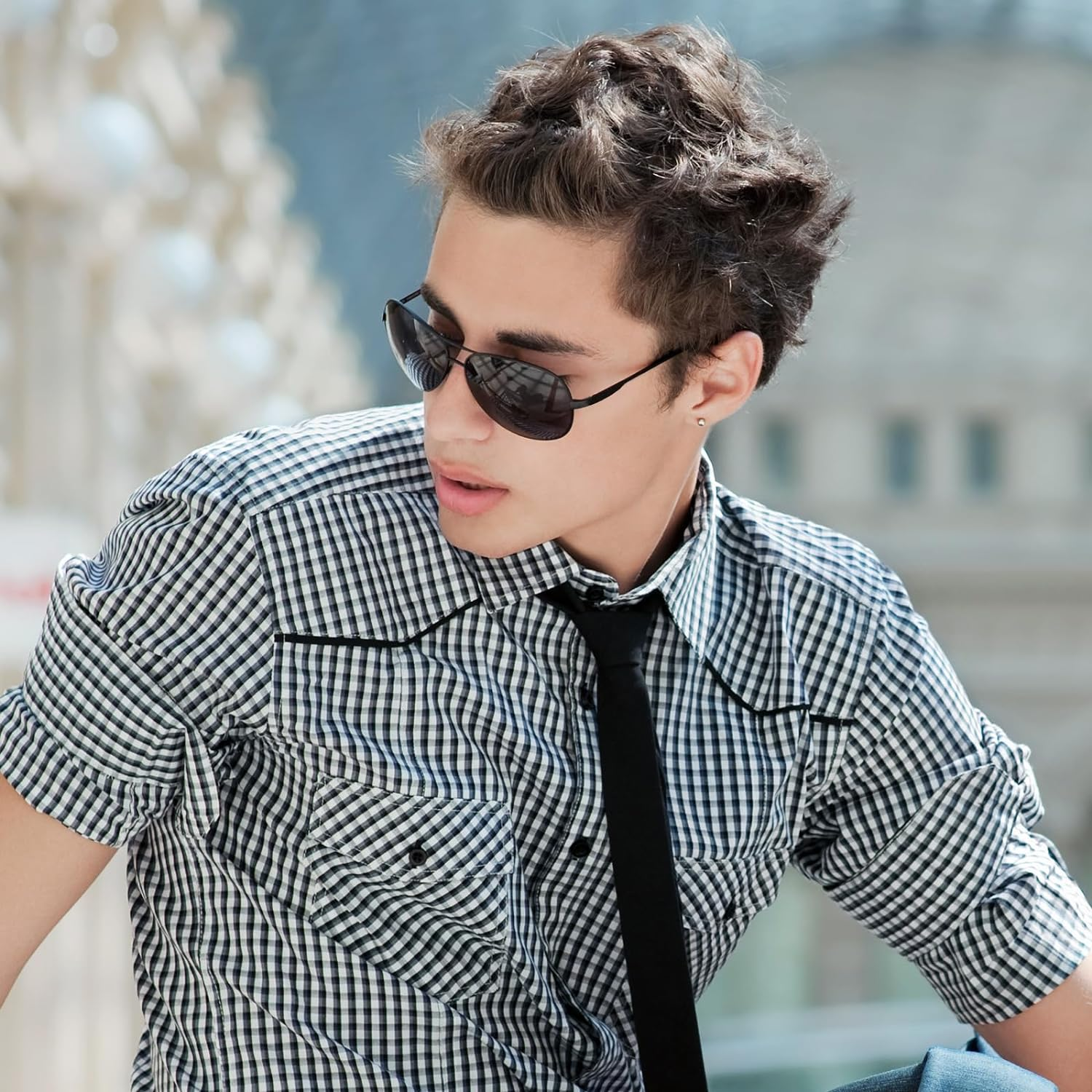 Sunglasses for Men Women Pilot Polarized Sun Glasses with UV 400 Protection Metal Frame for Driving Golf Fishing - Black Lens/Gold Frame image number 5