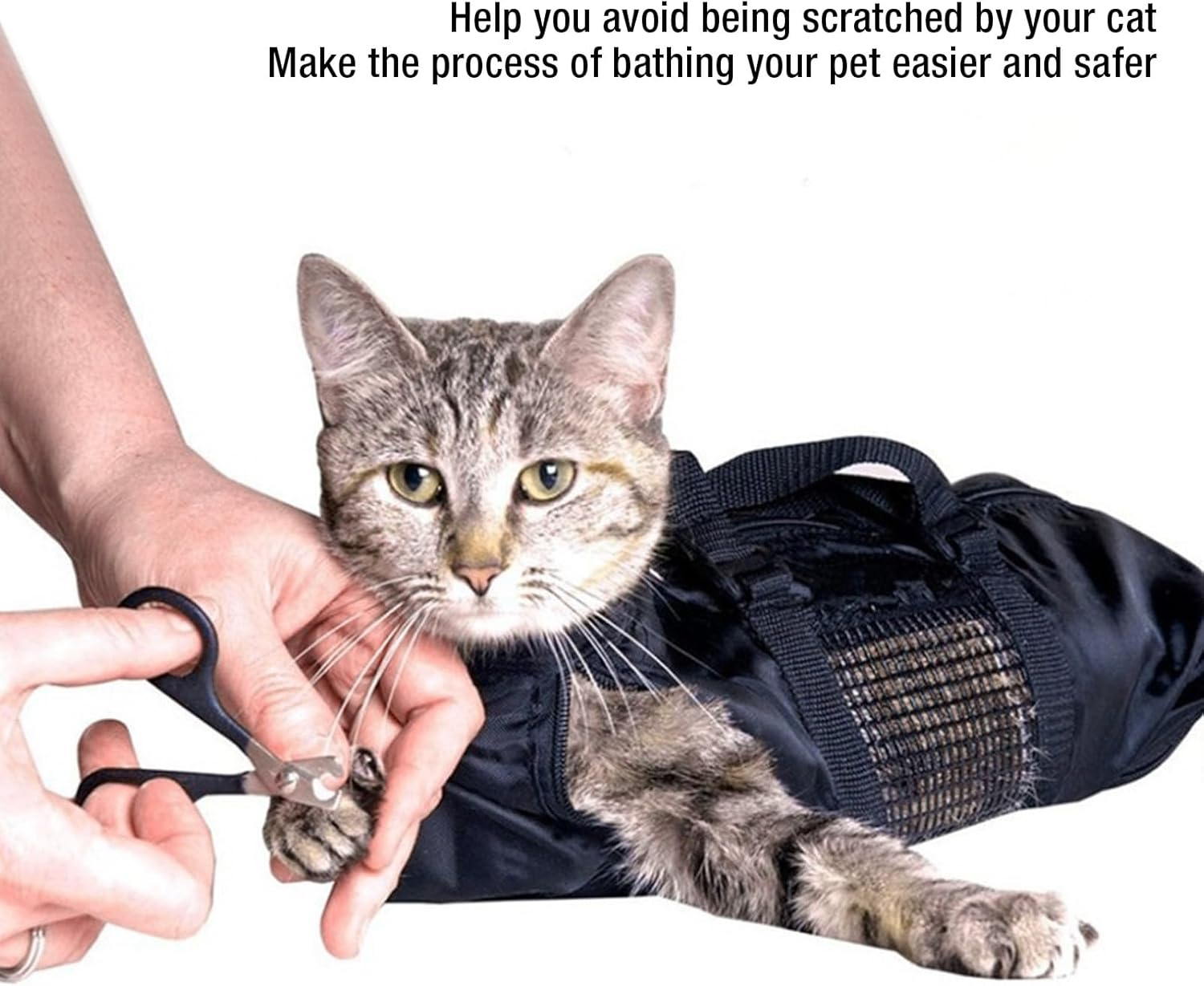 Cat Grooming Bag, Comfortable and Safe Cat Bathing Bag with Easy Access for Nail Trimming and Cleaning, Sturdy Oxford Cloth Cat Restraint Bag (Black) with Multifunctional Use image number 5