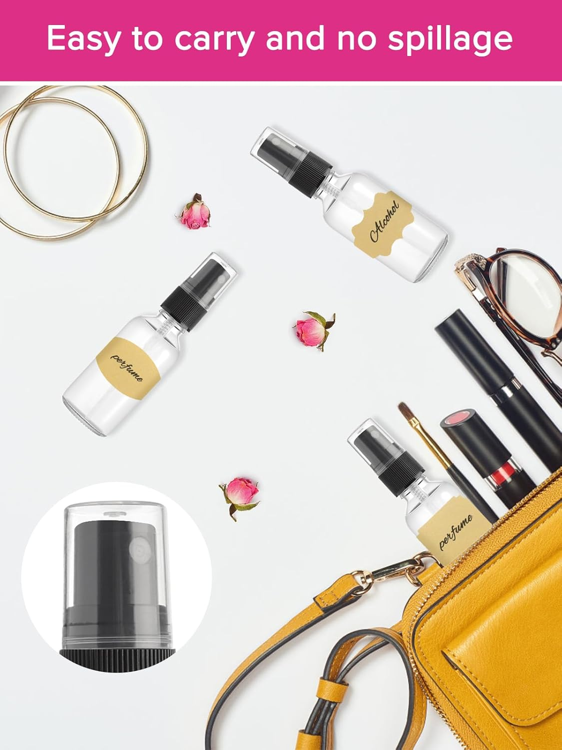 Bohoray Pack of 6 30 Ml Spray Bottle, Small Glass, Glass Spray Bottle, Atomiser Spray Bottle, Pump Atomiser with Funnel/Syringe/Label, Portable Transparent Atomiser Perfume for Cosmetics, Liquid image number 2