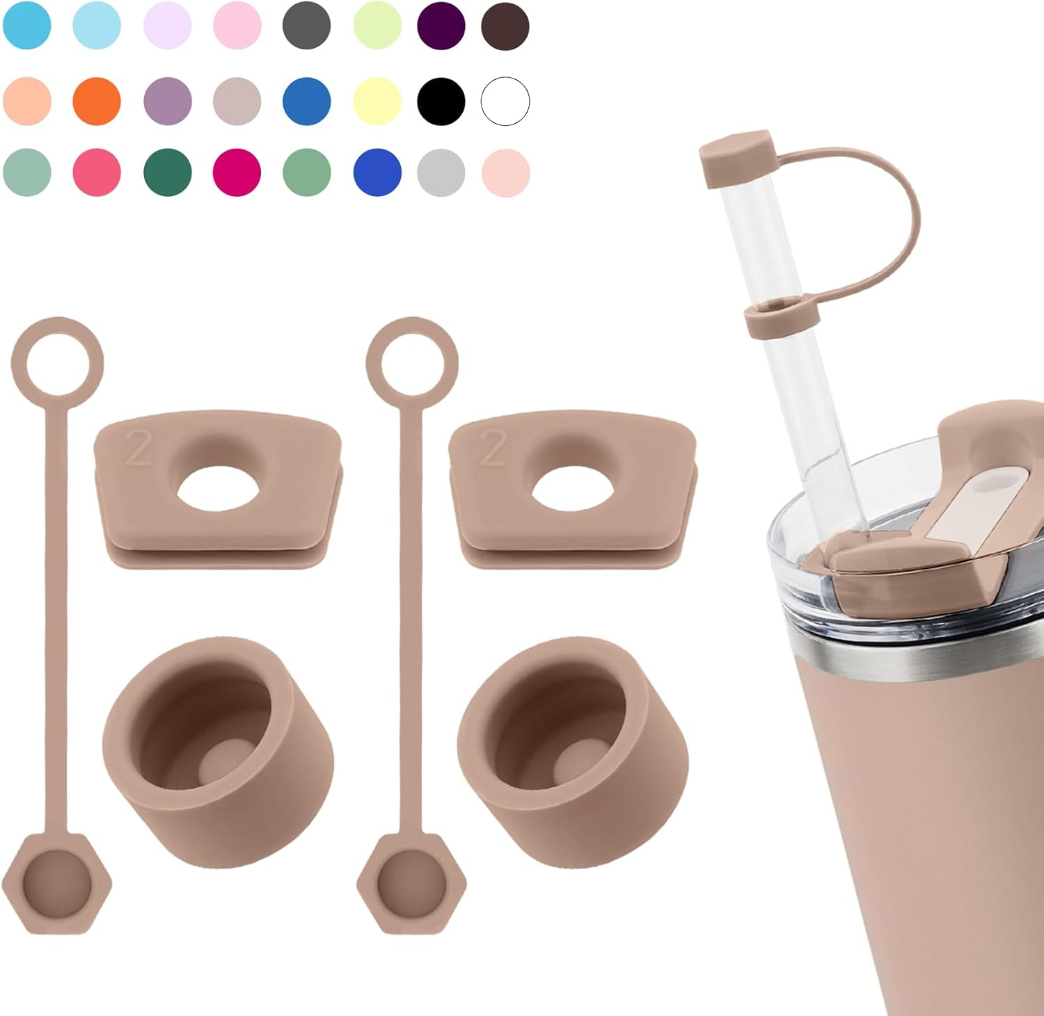 Silicone Spill Stopper Set Compatible with Stanley Cup 2.0 30Oz & 40Oz with Straw Cover (Set of 2, Black)