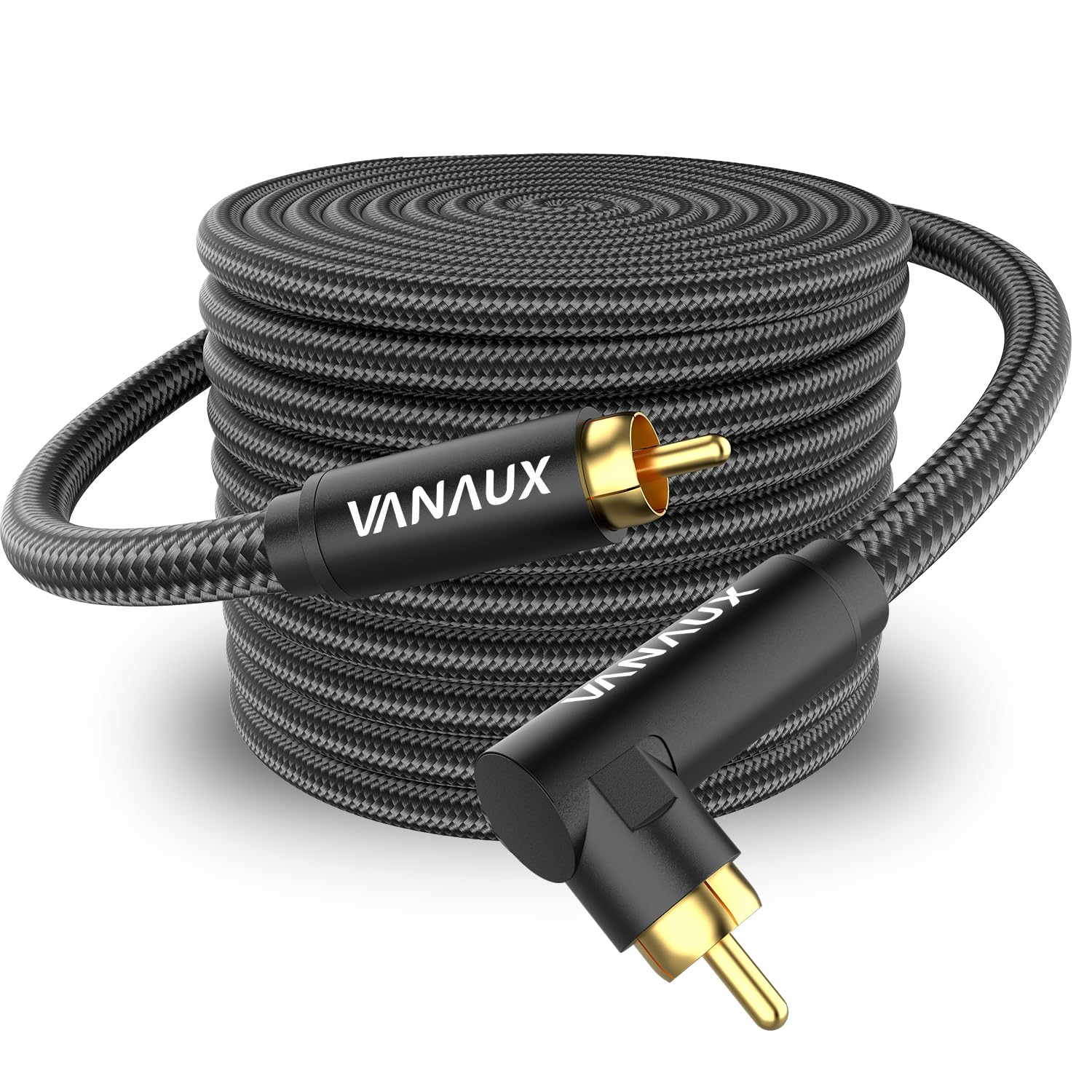 VANAUX 90 Degree Subwoofer Cable,Premium Audio RCA to RCA Cable,(Gold-Plated Connectors) Ideal for Tight Spaces,Home Theater,Sound Systems (90 Degree to 90 Degree, 10FT/3M)