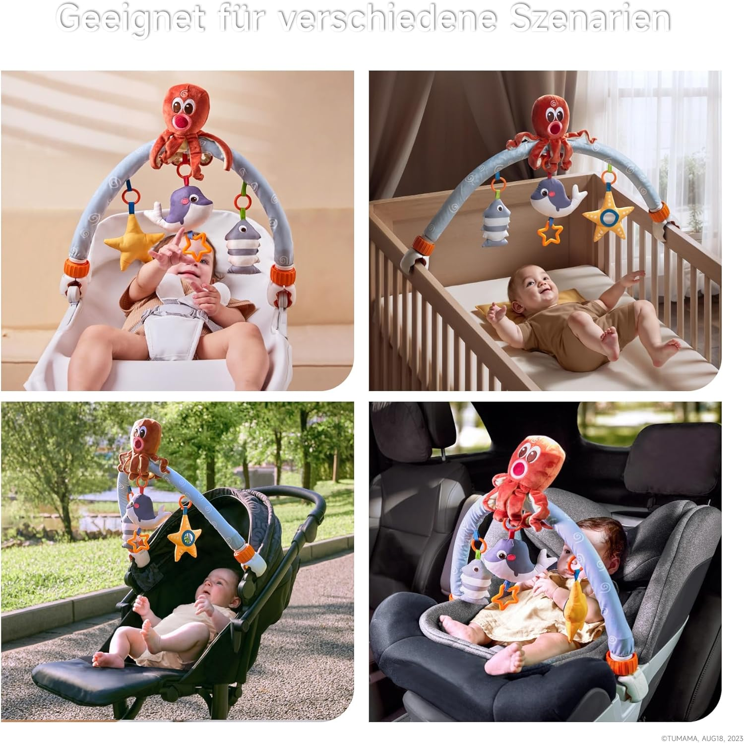 TUMAMA Baby Car Seat Toys, Ideal for Newborn & Infant Hanging Toys with Music Box, Octopus Rattle, Little Baby Mirror - Fit for Car Seat, Stroller, Crib, Pram, Best Stroller for Baby 0 3 6 9 12 Months image number 2