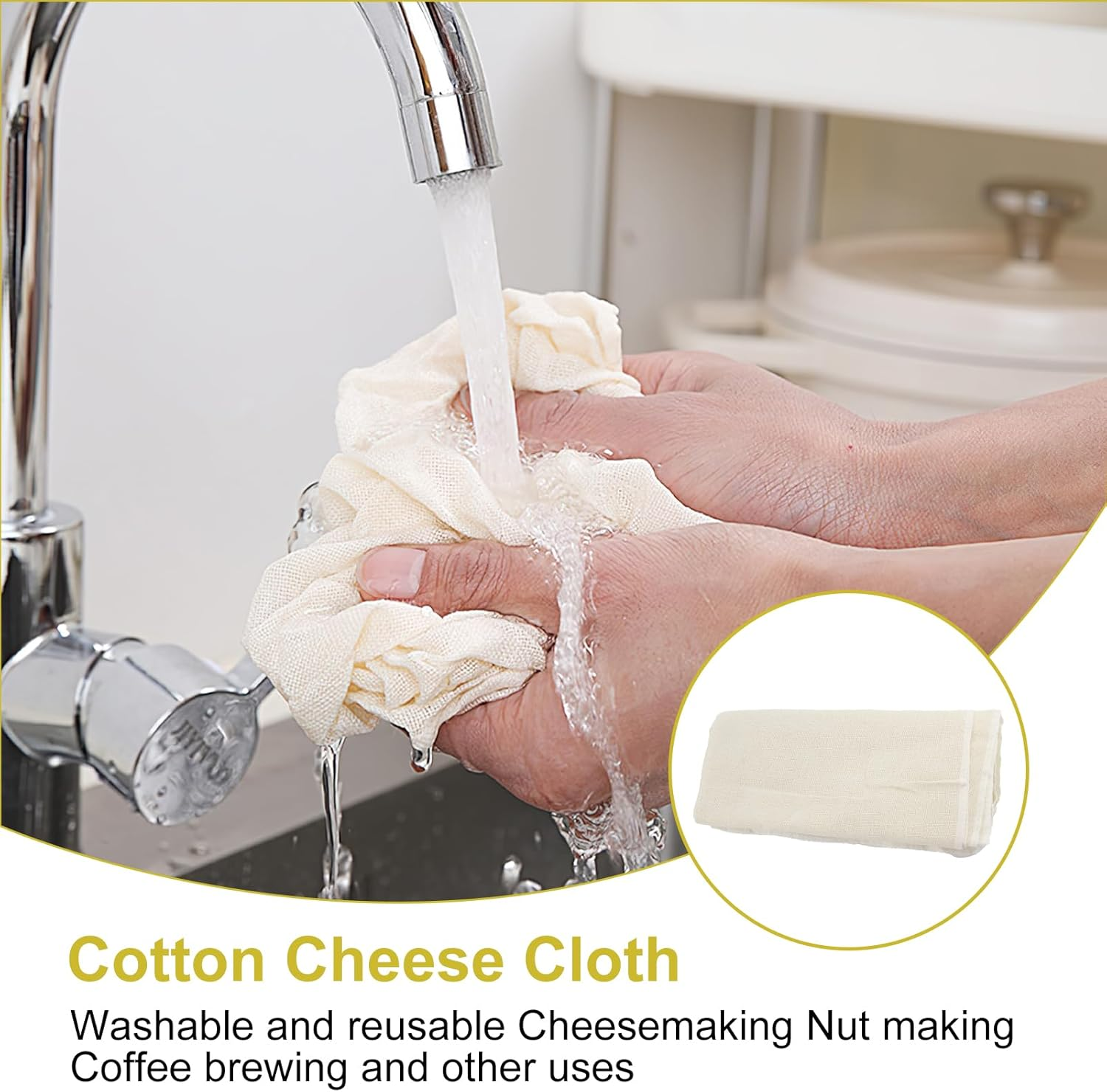 4 Pcs Reusable Cheesecloth for Straining, Pure Cotton Muslin Cloths Grade 90 Lint-Free Unbleached 50 X 50Cm, Fit for Cheese Cooking Baking Filtering Steaming Nut Milk Strain image number 4
