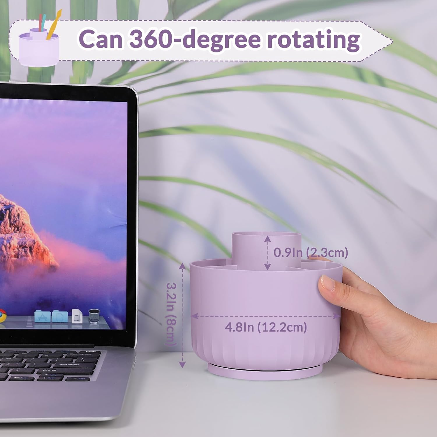 SKYDUE 360 Degree Rotating Desk Organizer, Dual-Purpose Pencil Pen Holder for Desktop, Rotating Desk Pen Organizer with 5 Slots Purple - Blue image number 5