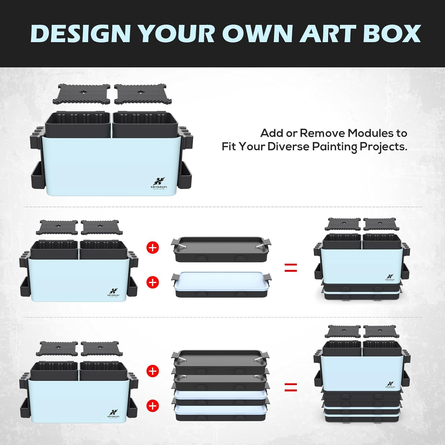 KRYDRUFI Portable All-In-One Modular Painting Station with Paint Brush Cleaner and Holders,Wet Paint Palette Tray with Lid for Miniature Painting and Acrylic (Blue Black, Standard) image number 4