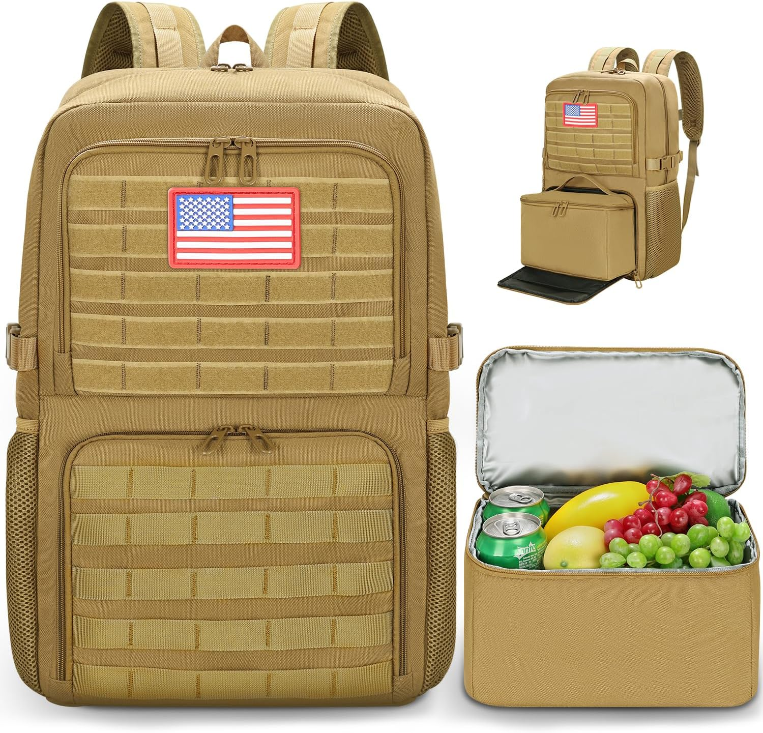 BERTASCHE Backpack with Lunch Box for Men, Khaki, L-15.6 Inch