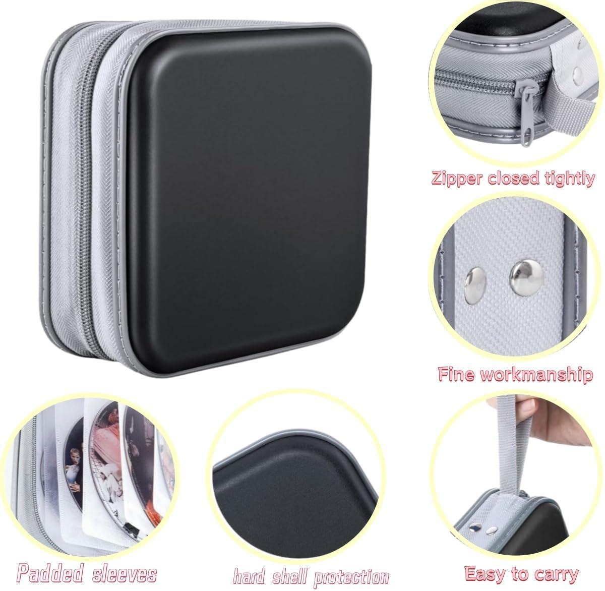 Car CD Organiser | 40-Disc Shockproof Storage Case - Hard Plastic DVD, Portable DVD Hard Plastic Case Holder, Home, Travel, for Car, Carrying Organizer(Black)