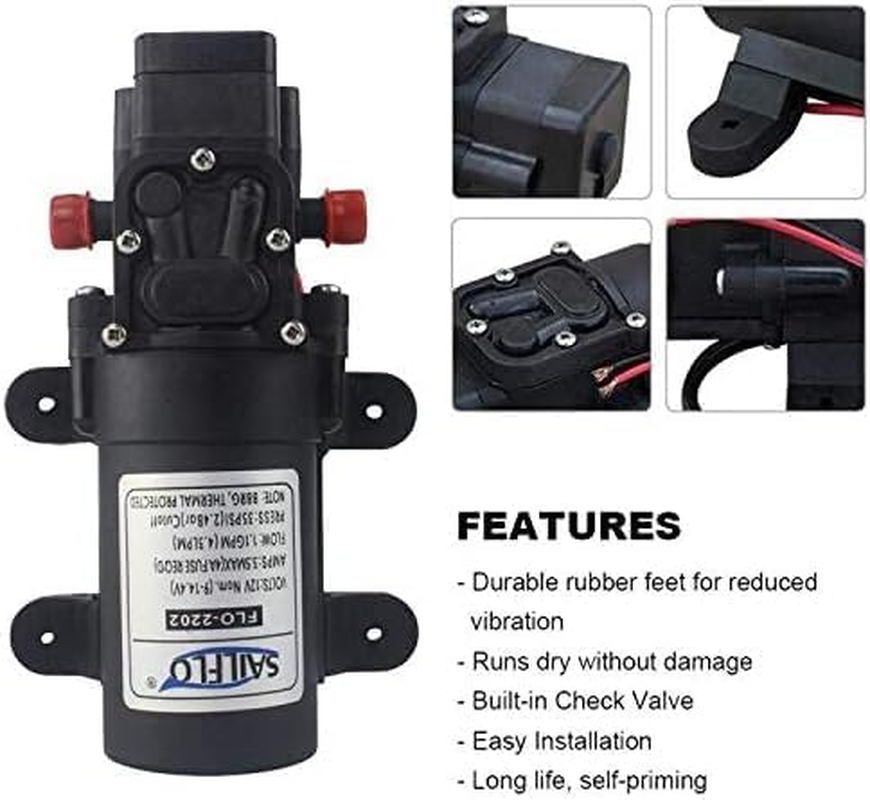 12V Water Pressure Pump 4.3 L/Min 1.1 GPM 35 PSI - RV Marine Boat with 360&deg;Spin Faucet image number 6