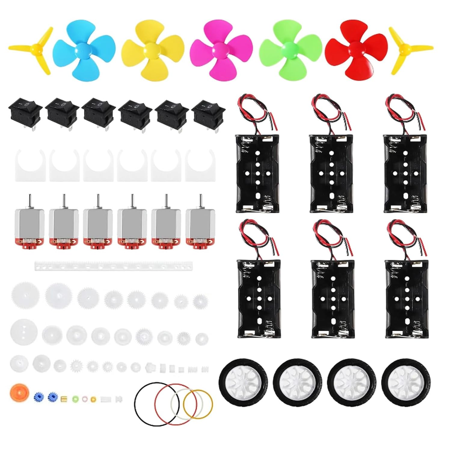 DIANN 6 Sets DC Motors Kit Mini Electric Motor 3V -12V 25000RPM with Plastic Gears 2X AA Battery Holder Boat Rocker Switch Shaft Propeller for DIY Science Projects image number 1