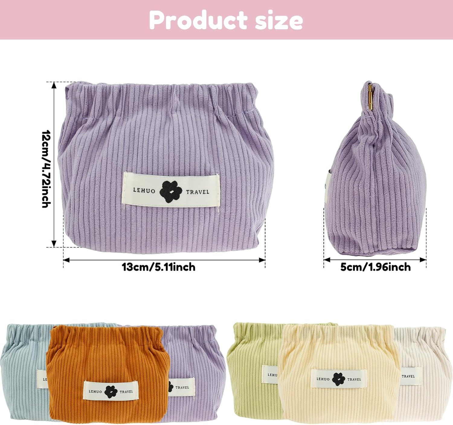 6Pcs Mini Pocket Makeup Bag Travel Corduroy Makeup Pouch Cute Small Cosmetic Bag Squeeze Top Coin Purse Portable Makeup Pouch Travel Purse Organizer Storage for Women Accessories Gift, 6Pcs, Makeup image number 3