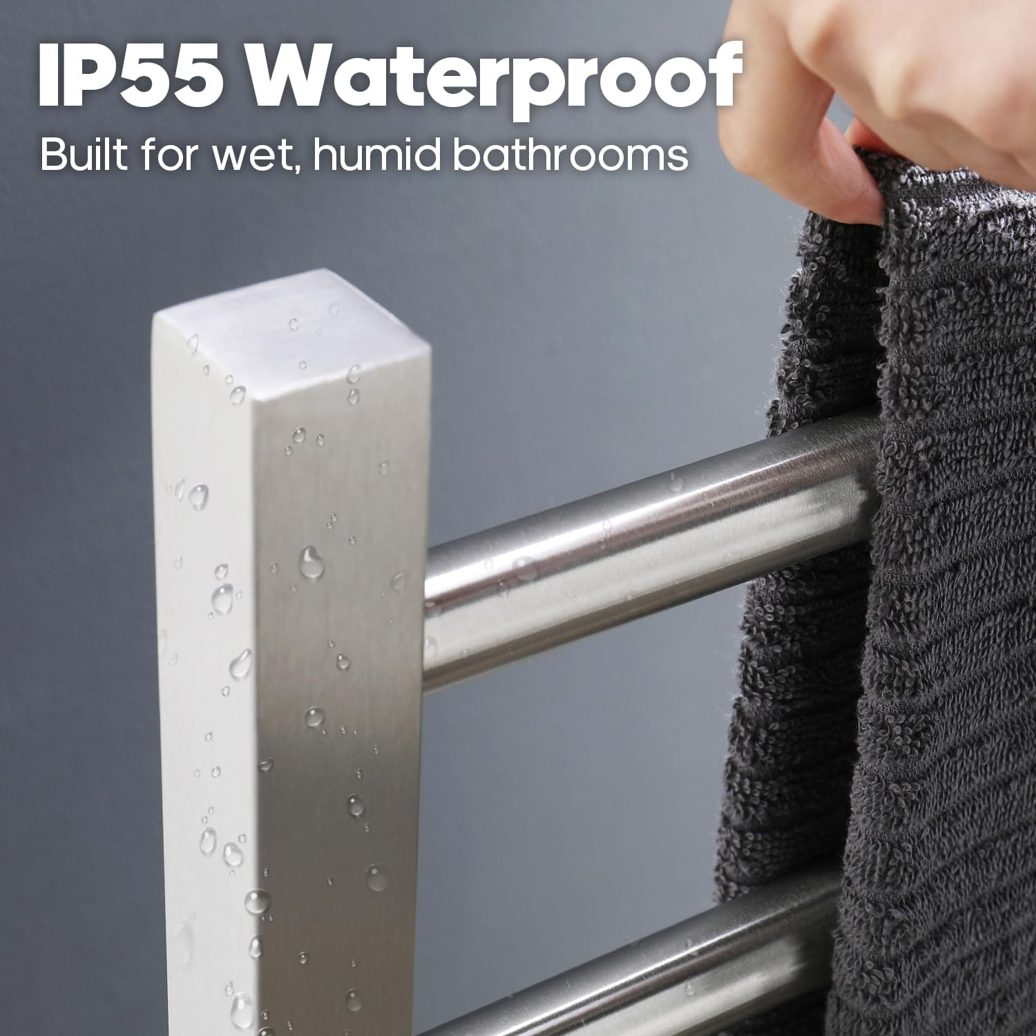 Decaura 6-Bar Freestanding Heated Towel Rail, Electric Towel Warmer with Square Tube Design, IP55 Waterproof, Stainless Steel, 600Wx795Hx300D Mm image number 2