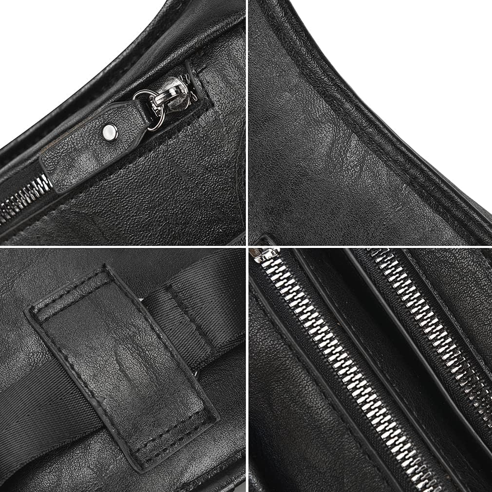 Vintage Leather Waist Pack Drop Leg Bag for Men Belt Hip Bum Bag (Black, 15 * 4 * 23Cm) image number 5