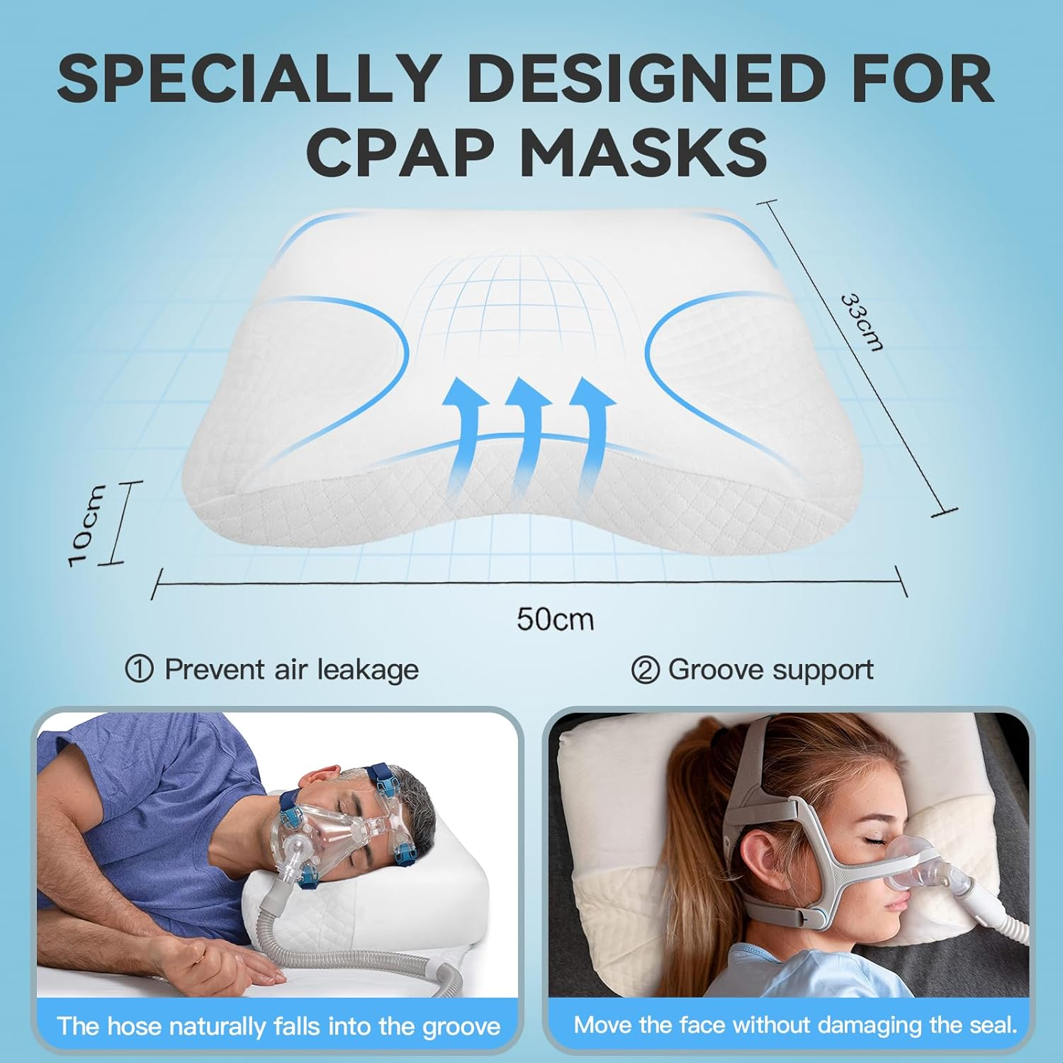 CPAP Pillow for Side Sleepers Stomach Sleepers, Contour Side Sleep Therapy Memory Foam Pillow Supporting Hose and Mask,Reduce Air Leaks & Mask Pressure image number 5