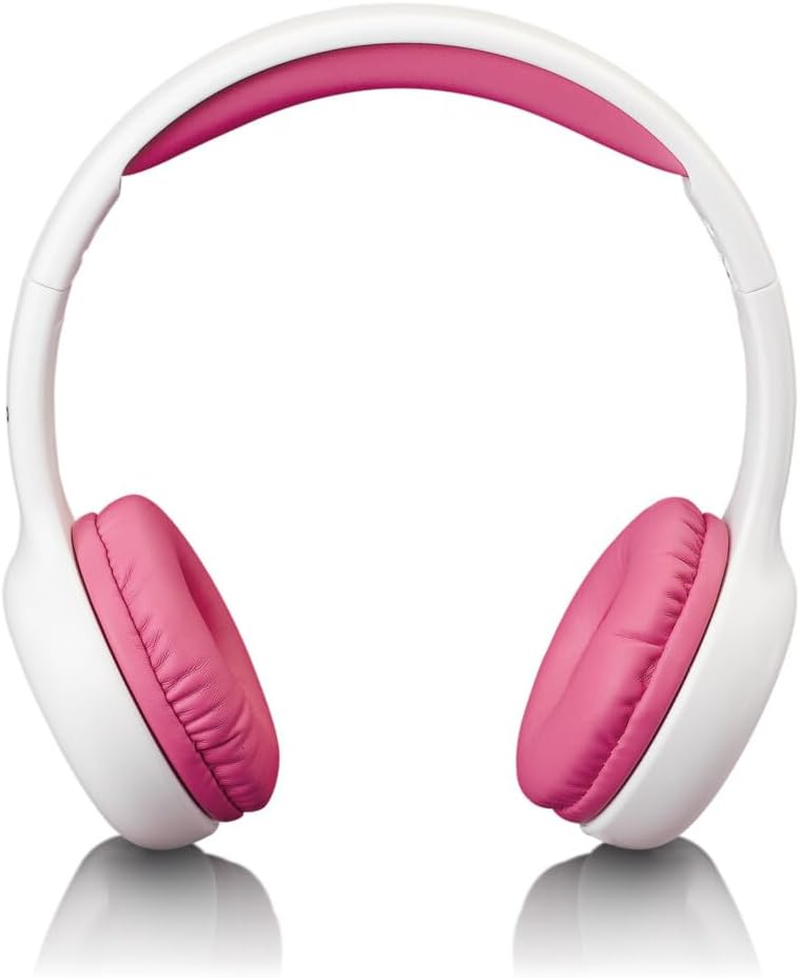 Lenco HP-010 Headphones for Children - Volume Limiting to 85Db - Soft Ear Parts - 120 Cm Cable - with Stickers - White/Pink