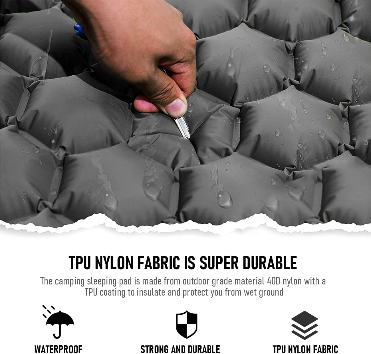 Alpen Double Portable Sleeping Pad Self Inflating Waterproof 2 Person Camping Mattress Inflatable Foot Press Ultralight Mat with Pillow for Backpacking, Hiking, Traveling (Grey) image number 6