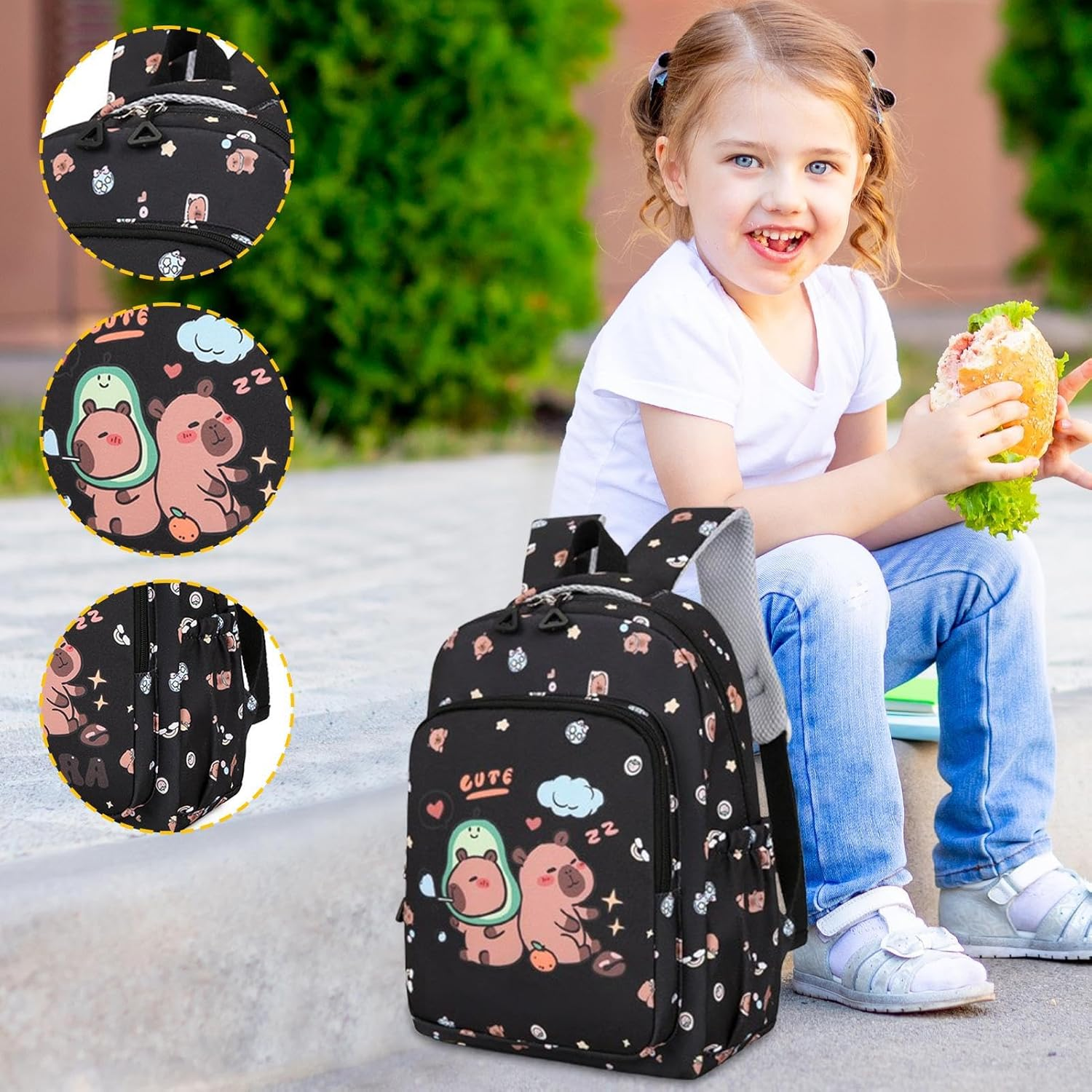 Generico Capybara Bag - Kids Shut off - Cartoon Book Set | Capybara Pencil Case, Lunch for School Travel and Daily Use, Lightweight Organizer for Students and Teenagers image number 1