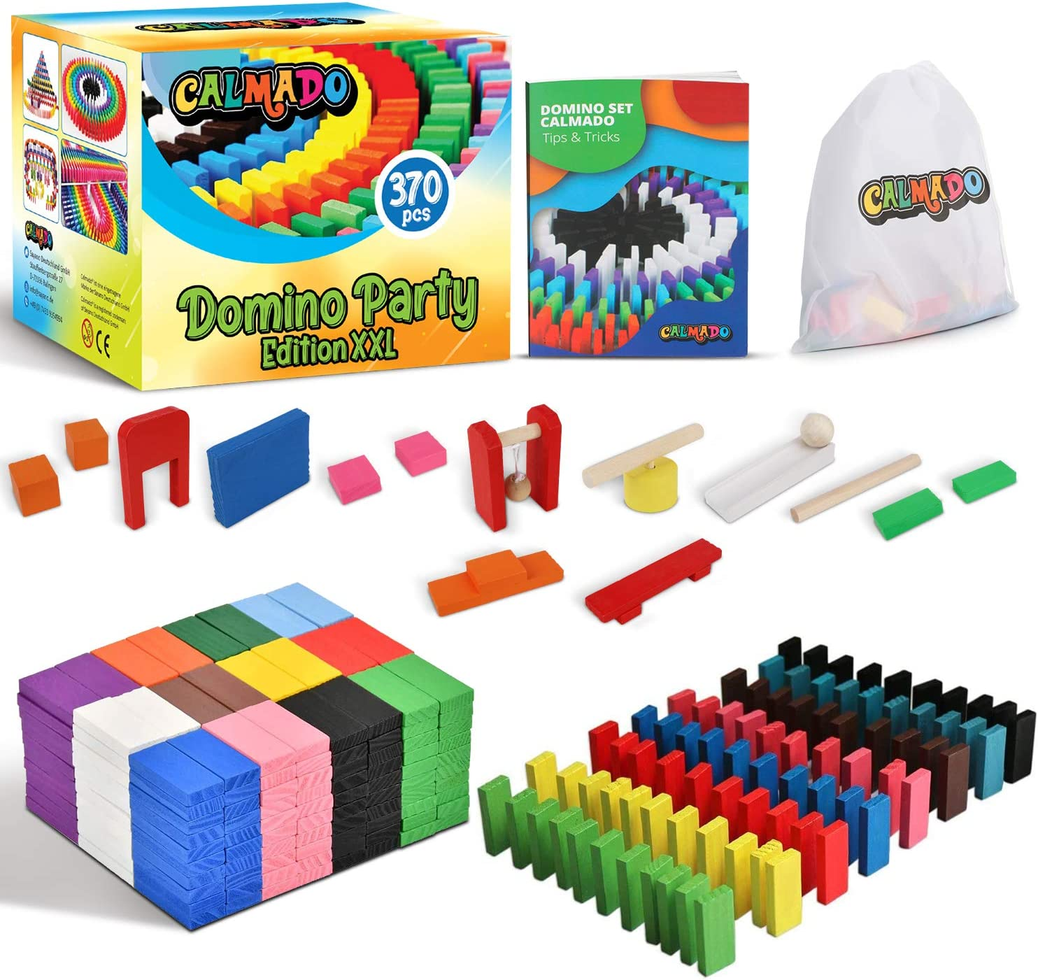 Calmado - Dominos, 370 Pcs Dominos Set, Kids Toys Made from Wood, Wooden Domino Party Edition XXL Set + Bag+ Instruction Manual + Accessories image number 2