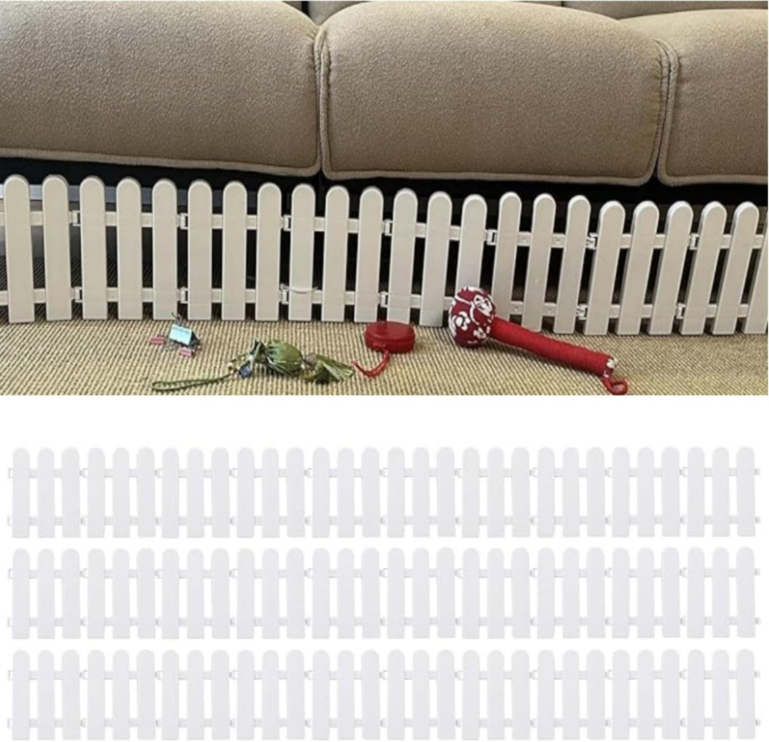 Under Couch Blocker for Toys 30 Pack, under Bed Guards for Pets Plastic Stopper, Spliced Barrier to Block Cats and Dogs for Furniture Sofa (White Plastic with 20Pcs Cable Ties) image number 2