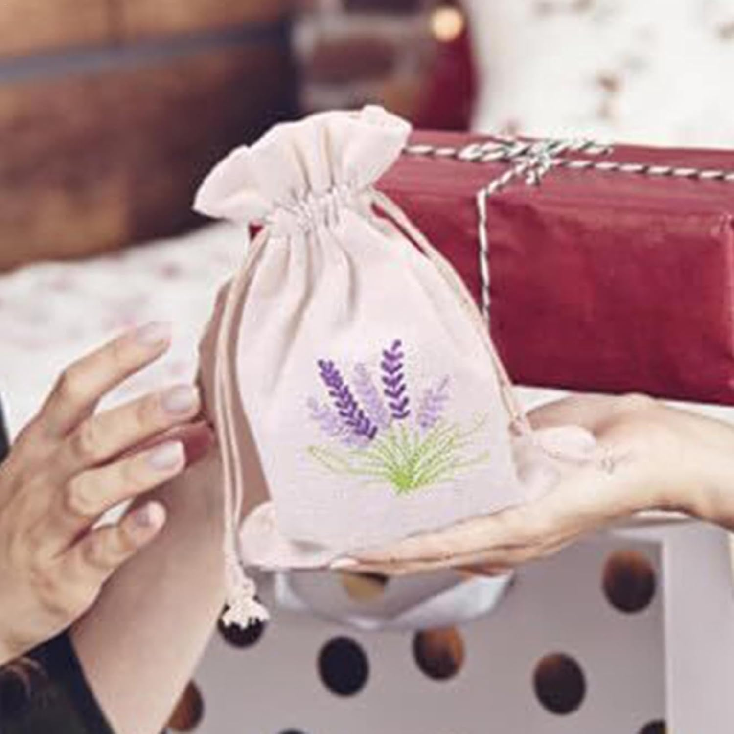 Empty Sachet Bags - Small Lavender Cloth Bag Embroidered Drawstring Sachet Pouches Empty | Soft Linen Fragrance Sachet Packets, Closet Sachets Bag, Drawer Freshener Packaging Pouch image number 1