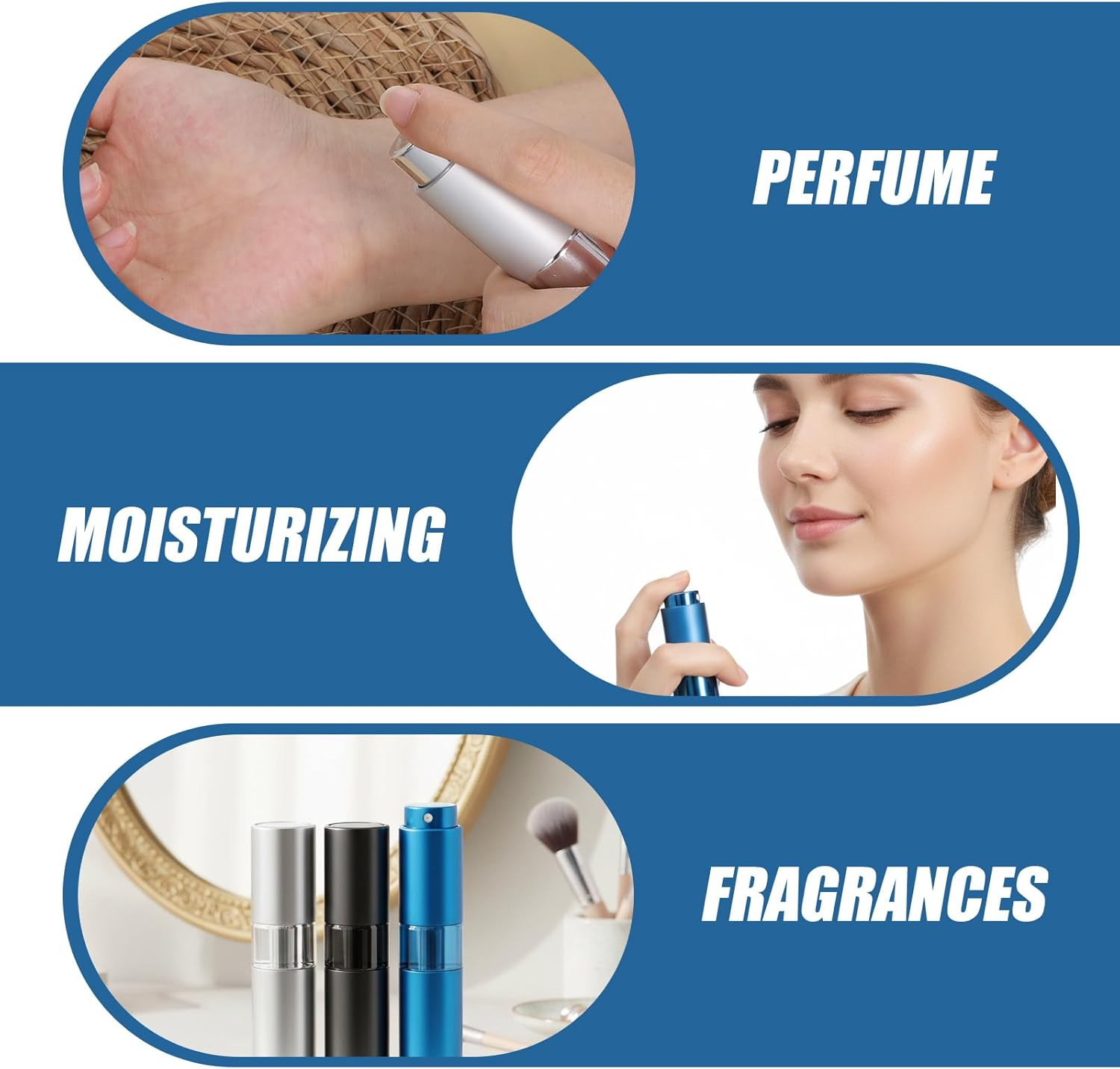 3 Pcs Travel Perfume Atomizer Refillable Mini Portable Sprayer Bottle Empty with Plastic Spring Dropper and Pump Head Dispensers and Metal Funnels for Women Men image number 2