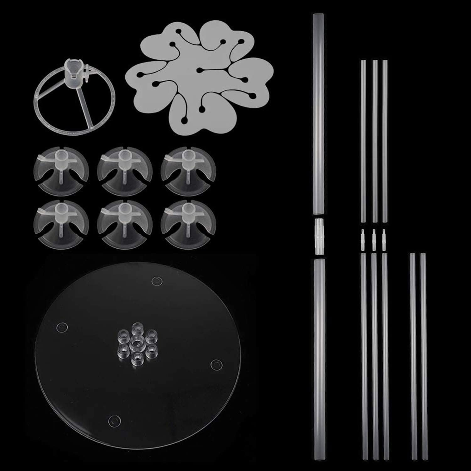 Balloon Stand Holder Kit 6 Sets, Reusable Clear Balloon Stand Holder for Table, Including Glue, Flower Clips, Ribbon, Tying Tool, Table Balloon Stand Suitable for Birthday Wedding Party Decorations image number 2