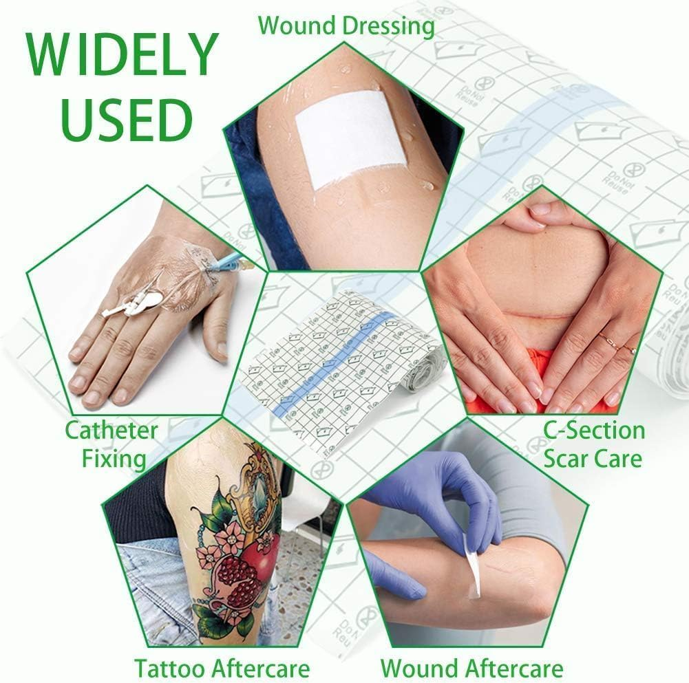 Waterproof Transparent Bandage, Disposable Film Wound Dressing Cuttable Elastic Self-Adhesive Bandaid Stretch Adhesive Dressing Tapes, Wound Mask Swimming Shower Cover（ 6 Inch*5M） image number 2