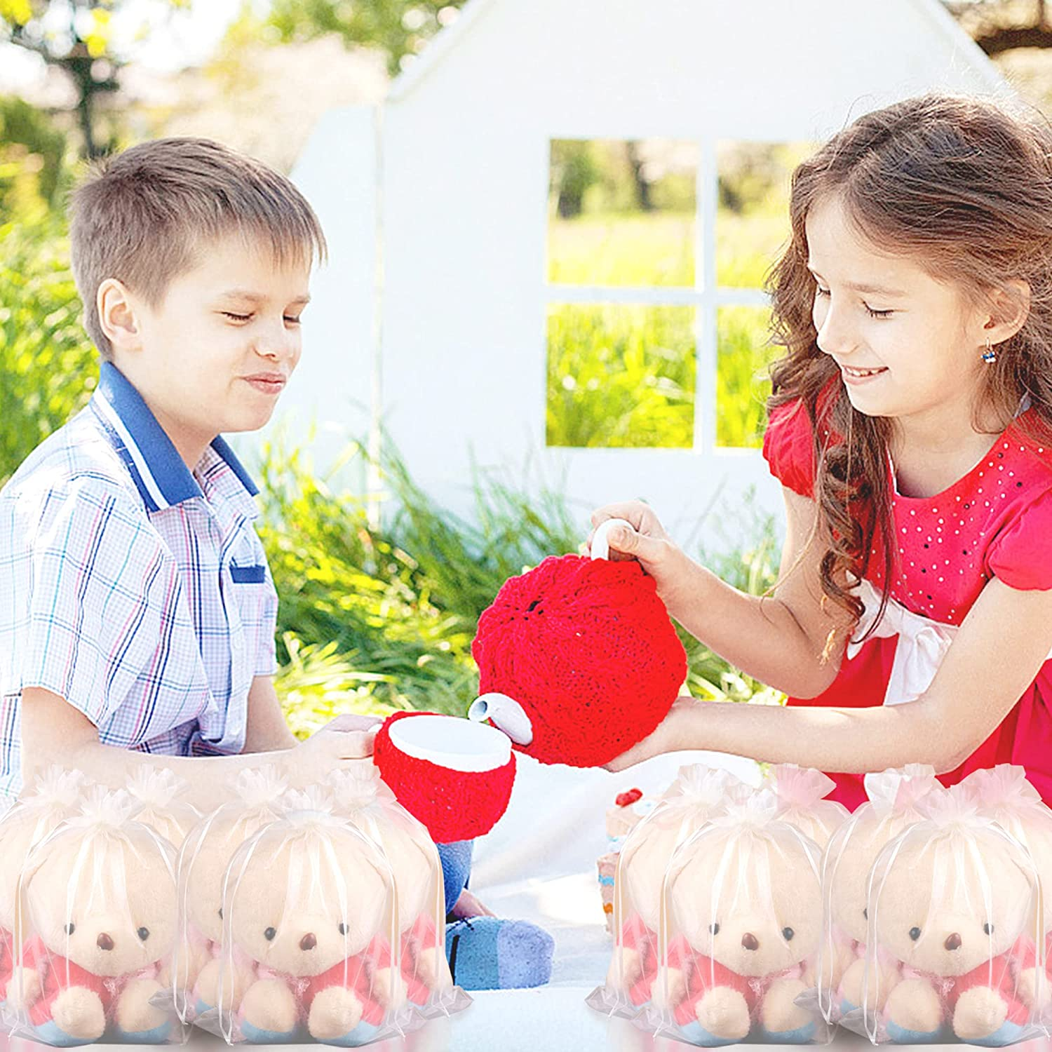 YUNAI 50PCS 13X18Cm Sheer Small Drawstring Organza Gift Bags for Christmas, Wedding and Packaging.