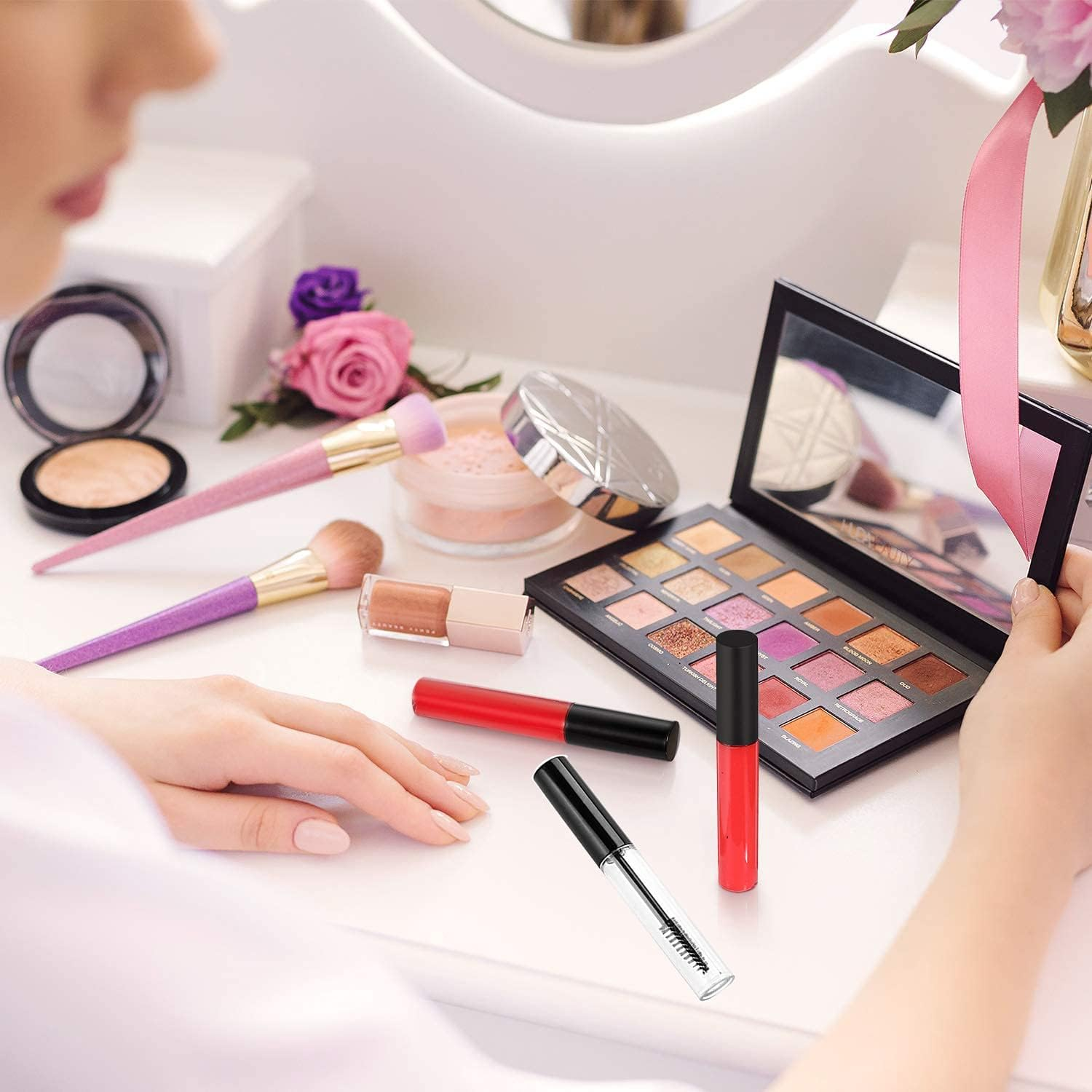 10 Pcs 10Ml DIY Clear Refillable Empty Lip Gloss Tubes Lip Balm Lipstick Tube Black Cap with Rubber Inserts and Transfer Funnel Tube for DIY Lipstick Makeup image number 4