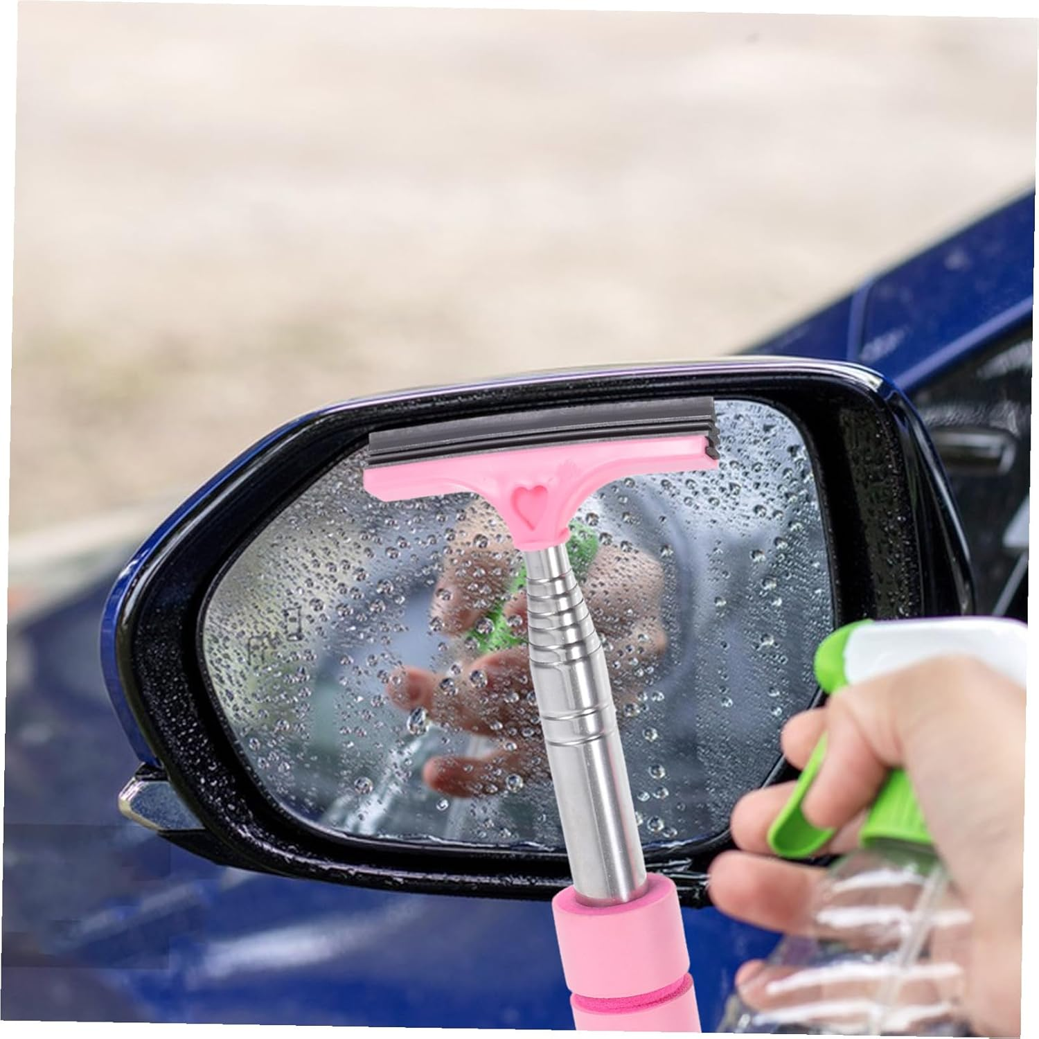 UTHCLO Car Rearview Mirror Cleaner Tool Extendable 21.5-96Cm Pink Windshield Wiper Brush Multi-Functional Car Cleaning Kit for Rainproof Auto Glass Maintenance image number 1