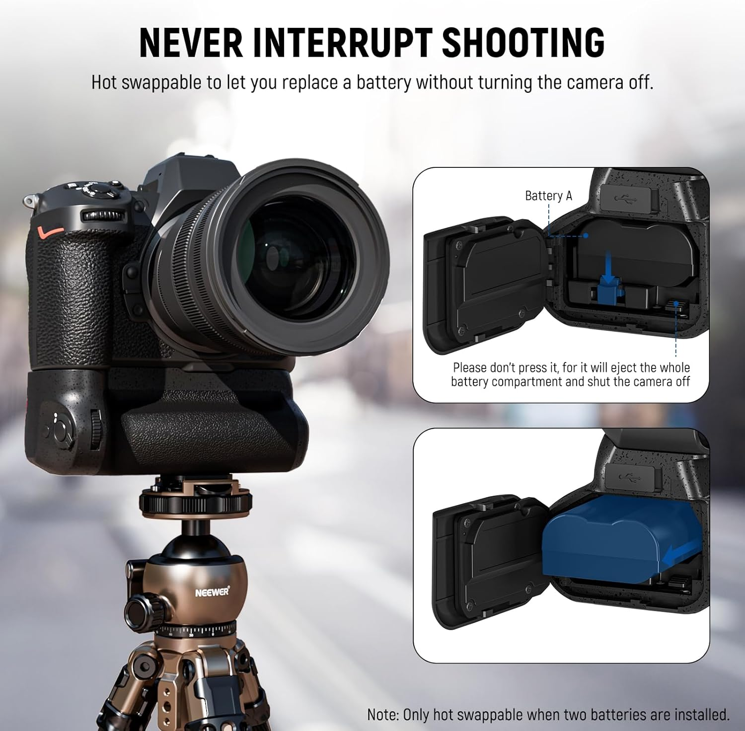 NEEWER MB-N12 Replacement Vertical Battery Grip for Nikon Z8 with 2 Pack En-El15C 2400Mah Replacement Batteries & USB Dual Channel Charger Set, Hot Swappable Vertical Shooting Extended Power image number 6