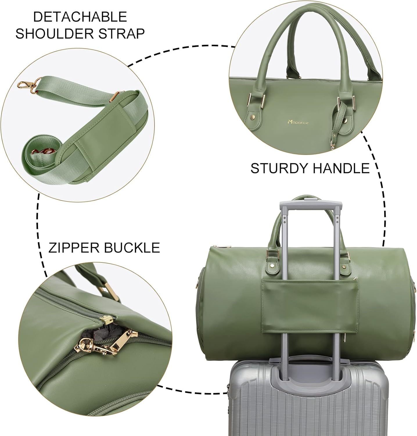 Modoker Women Convertible Leather Garment Bag with Shoulder Strap, Carry on Garment Duffel Bag - 2 in 1 Hanging Suitcase Suit Travel Bags image number 5