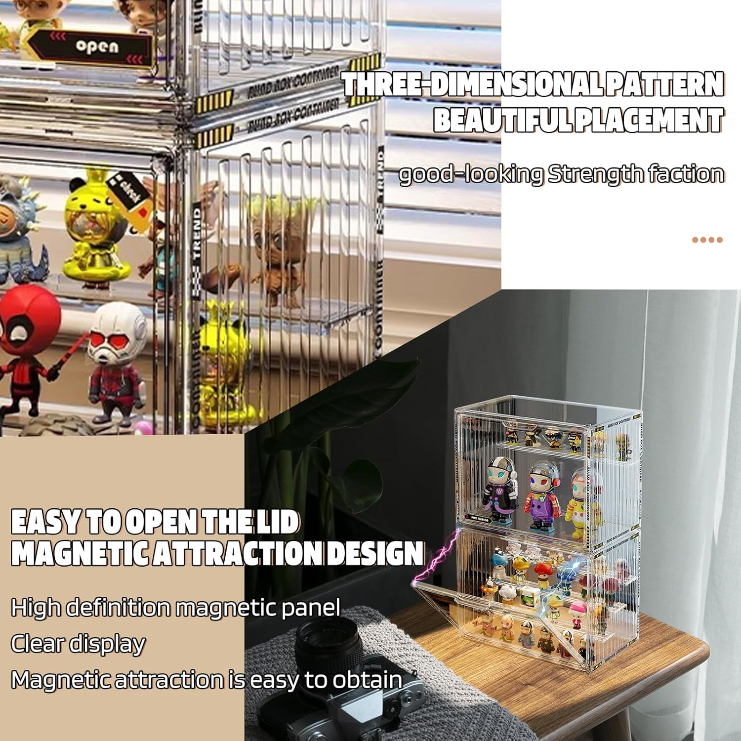 Powerful Acrylic Display Case for Collectibles 4 Layer Stackable& Clear Container Box for Pop Figures Mini Toys Car Model Wallet Book Organization(With Cute Stickers) image number 5