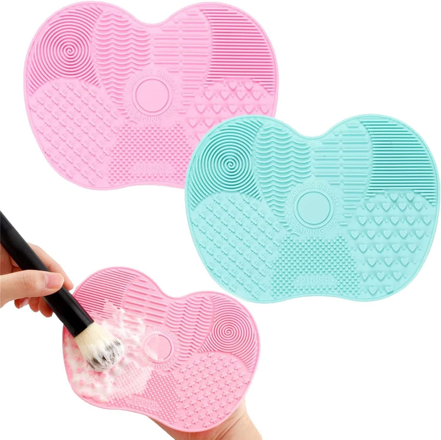 2Pcs Makeup Brush Cleaner Mat,Portable Medium Silicone Brush Cleaning Mat,6 * 4.5Inche,Universal Makeup Brush Cleaner Pad Washing Tools Cosmetic Brush Cleaner(Pink,Green) image number 4