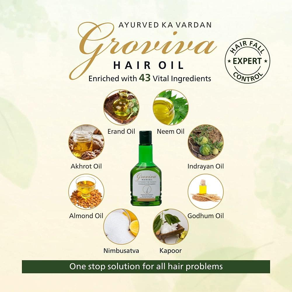 Groviva Natural Hair Oil | Complete Hair Solution | Enriched with 43 Vital Ingredients | Hair Oil (100 Ml) - Pack of 1 image number 6