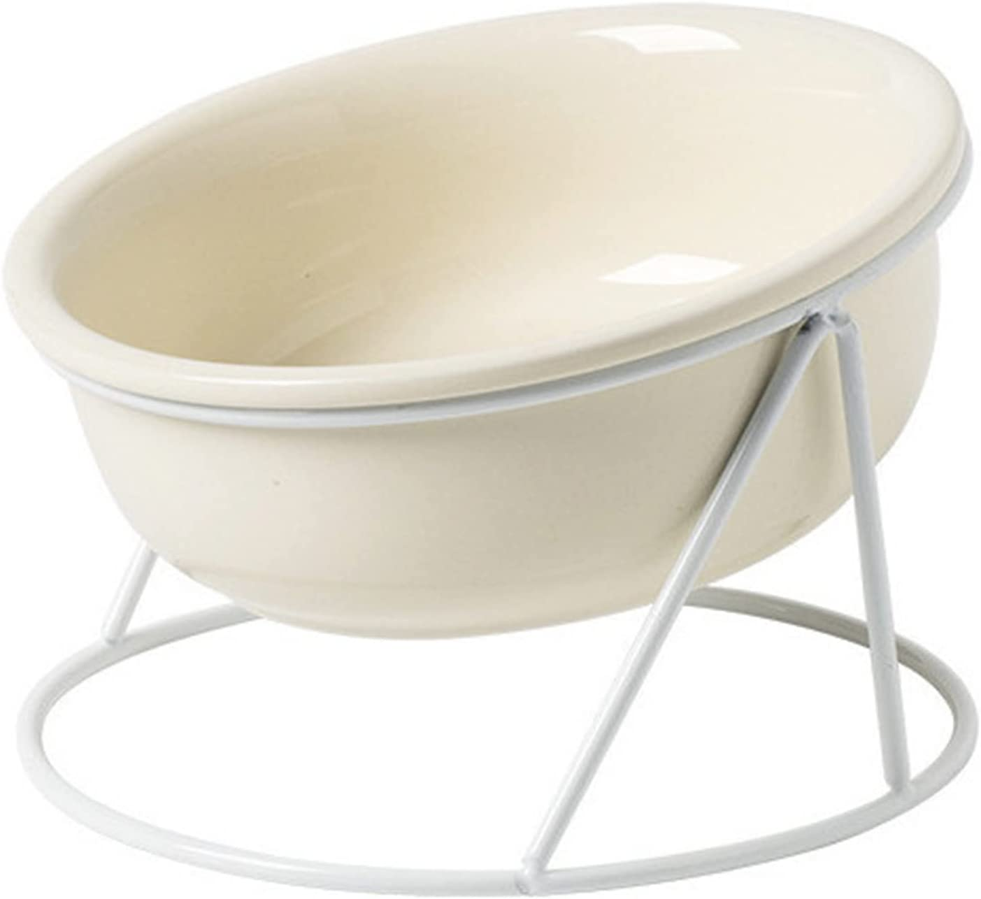 HUIRUMM Ceramic Cat Bowl,Ceramic Raised Cat Dishes,Cat Bowl Elevated, Raised Cat Food Bowl,20 Ounces Pet Food or Water Bowls with Metal Stand,Tilted Cat Dish for Food and Water,No Spill (White)