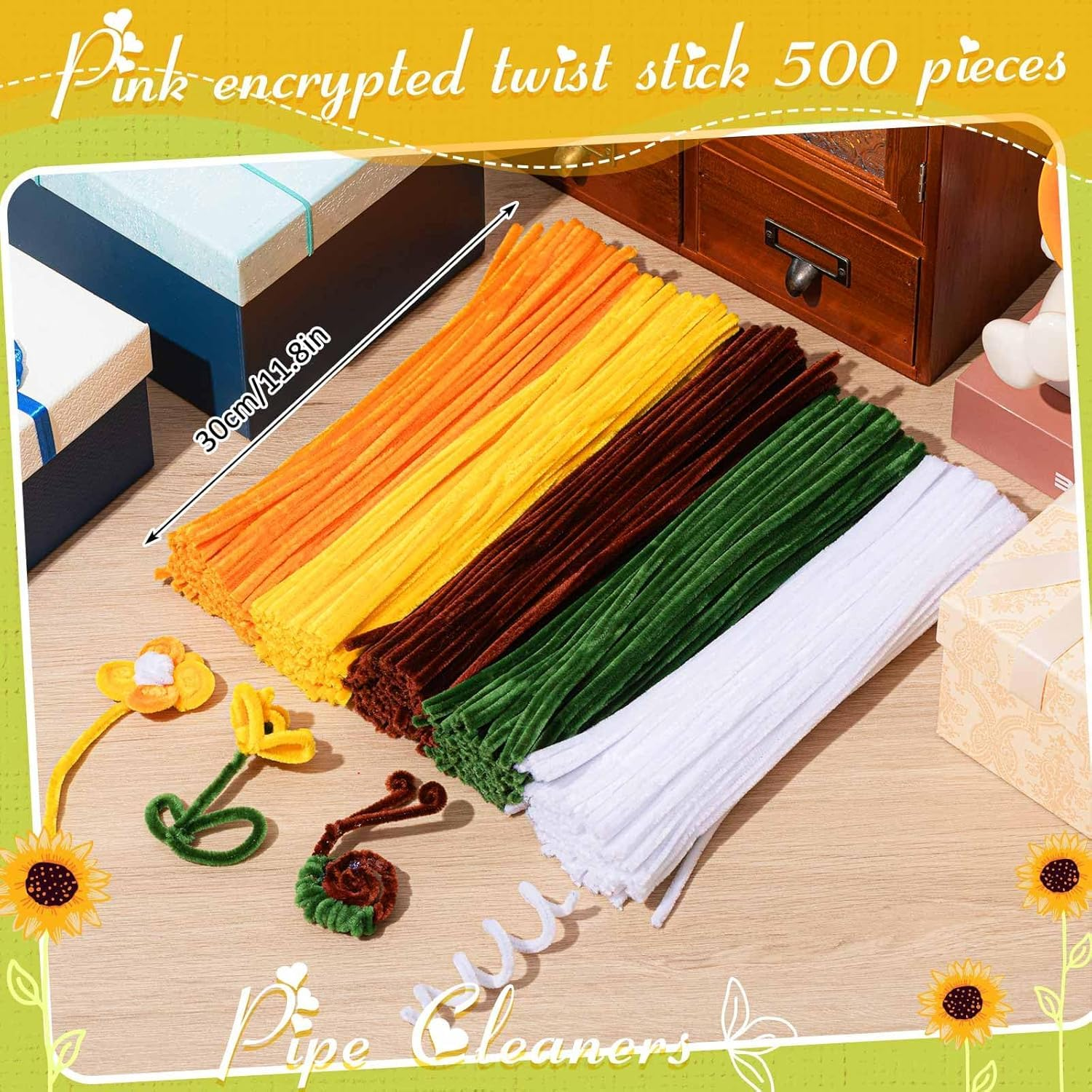 500 Pieces Pipe Cleaners Chenille Stems 12 Inch Craft Supplies Bulk for DIY Art and Craft Projects Creative Wrapping Party Decorations(Sunflower Color,12 Inch) image number 5